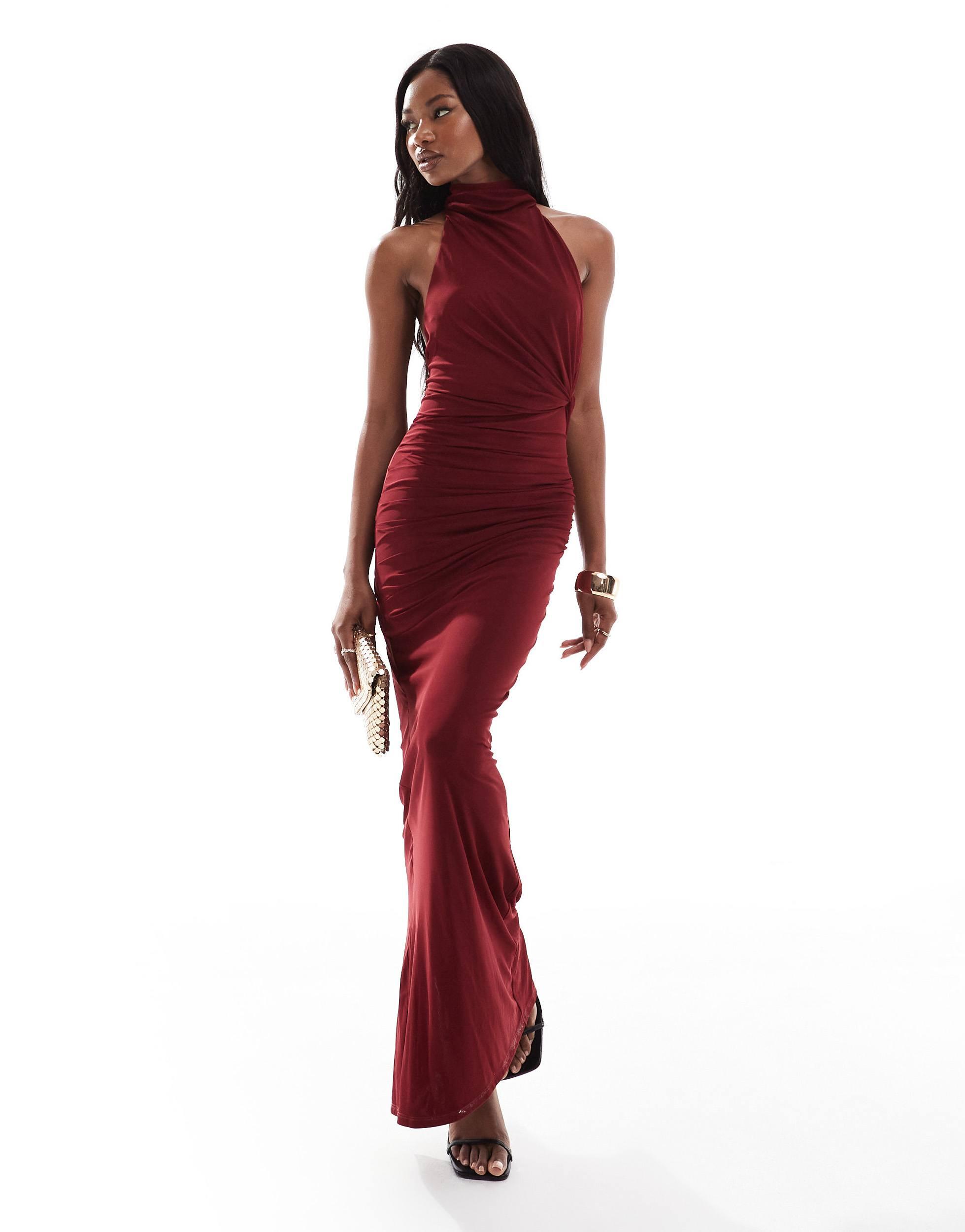 slim fit dress slacks Black Halterneck Tie Back Maxi Dress | Dresses main image 0