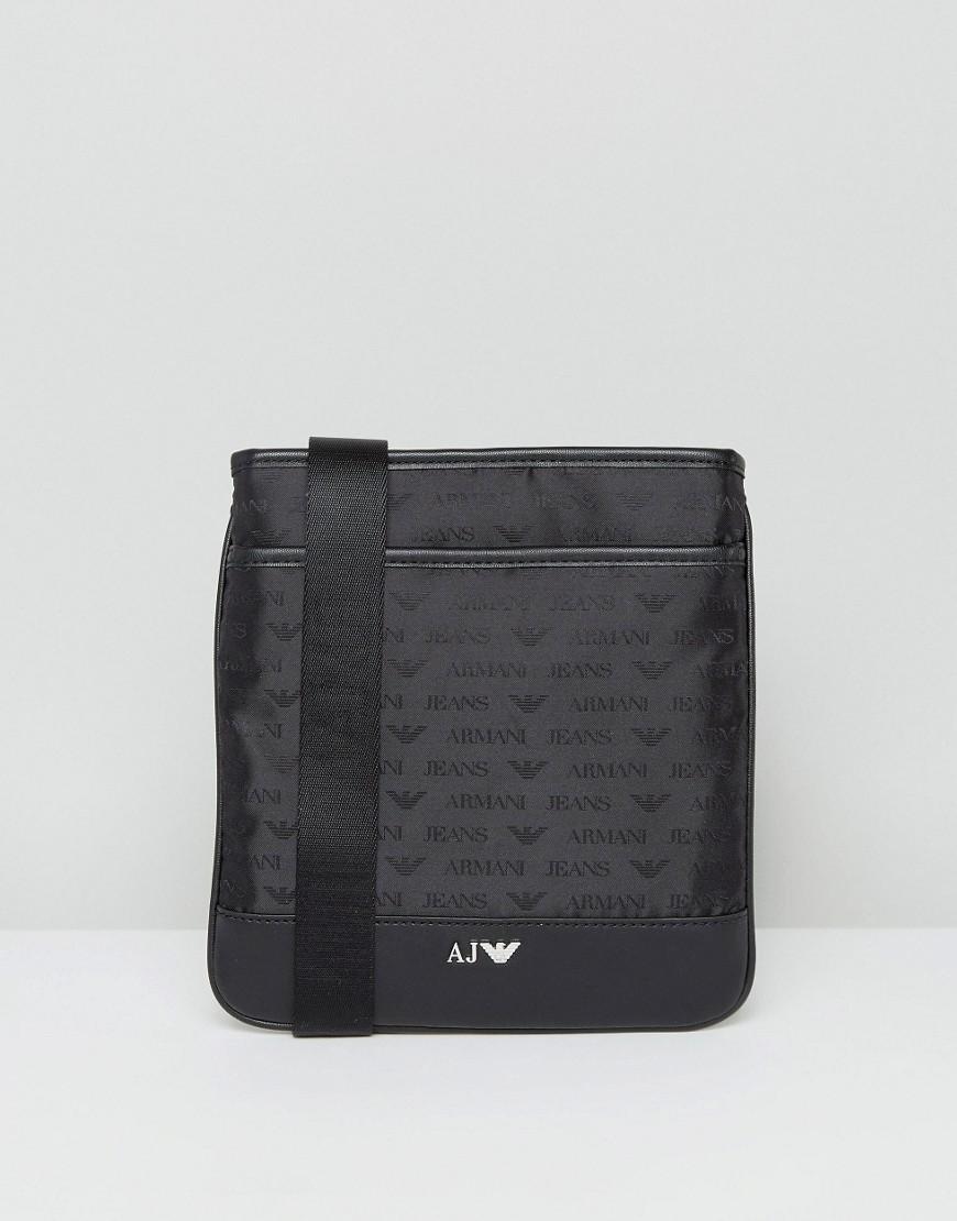 Armani Jeans Denim All Over Logo Mini Flight Bag In Black for Men | Lyst  Australia