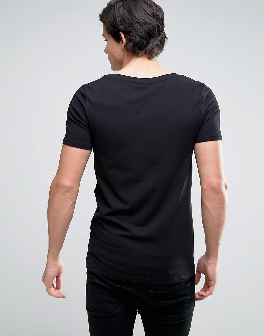 ASOS Cotton Muscle Fit T-shirt With Deep Scoop Neck In Black for Men - Lyst