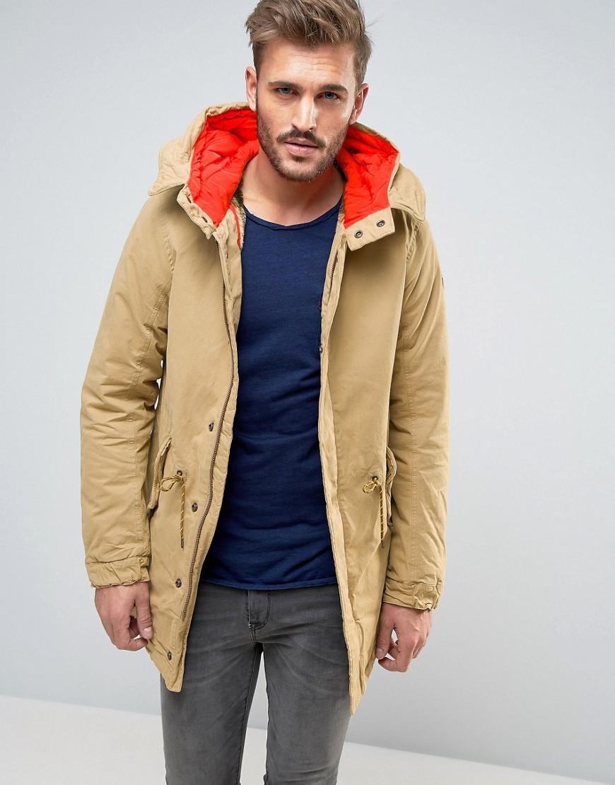 Lyst - Scotch & soda Long Parka With Lining in Natural for Men