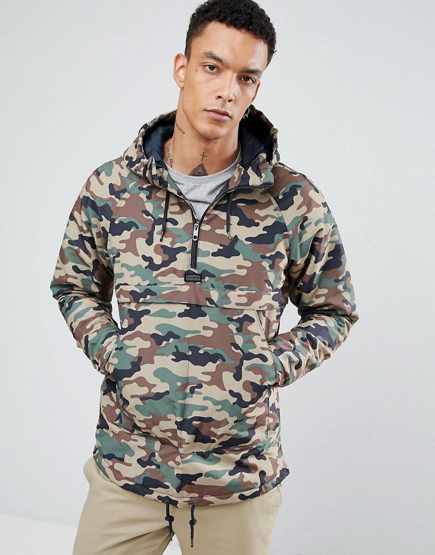 Pull&Bear Synthetic Half Zip Padded Jacket In Camo in Green for Men - Lyst
