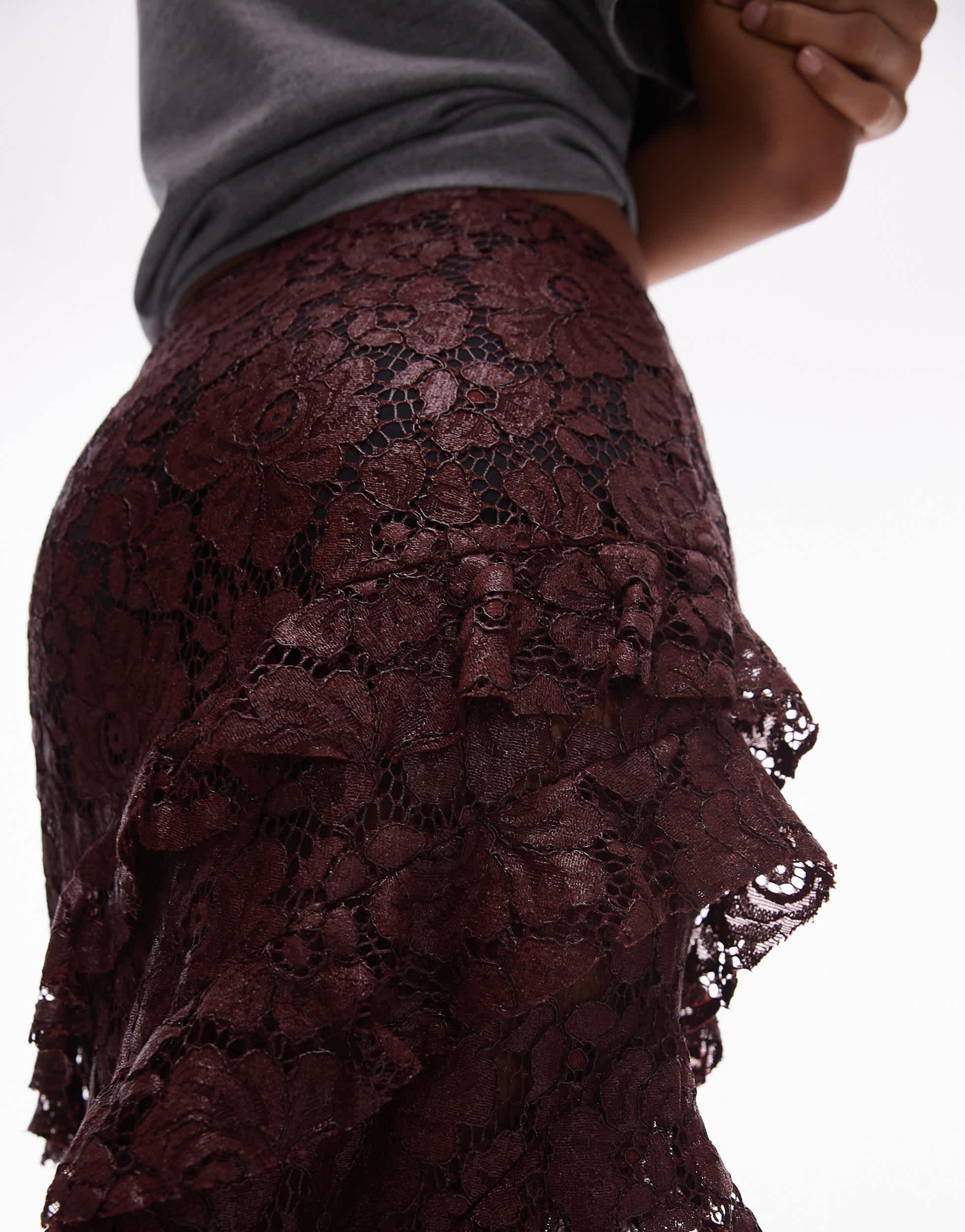 Lace Burgundy Skirt Topshop TOPSHOP Sheer Lace Ruffle Maxi Skirt