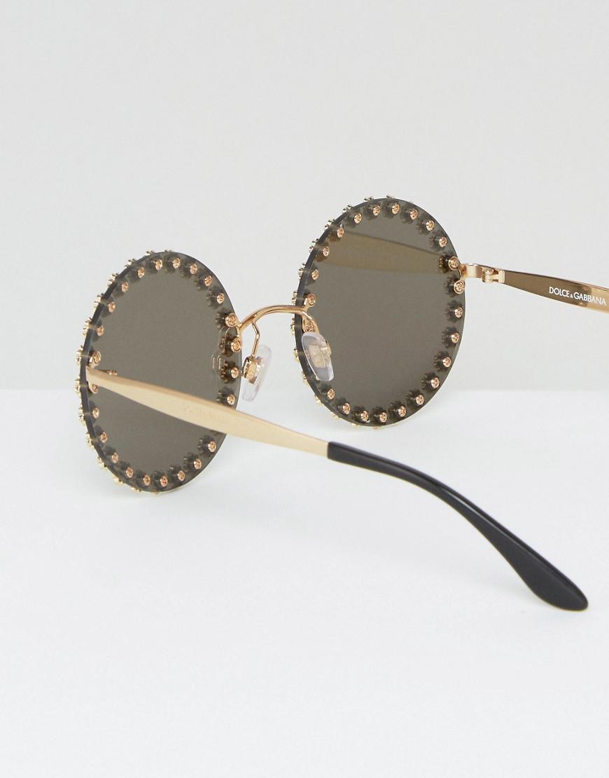 Dolce & Gabbana Over Sized Round Sunglasses With Daisy Detail in Metallic |  Lyst