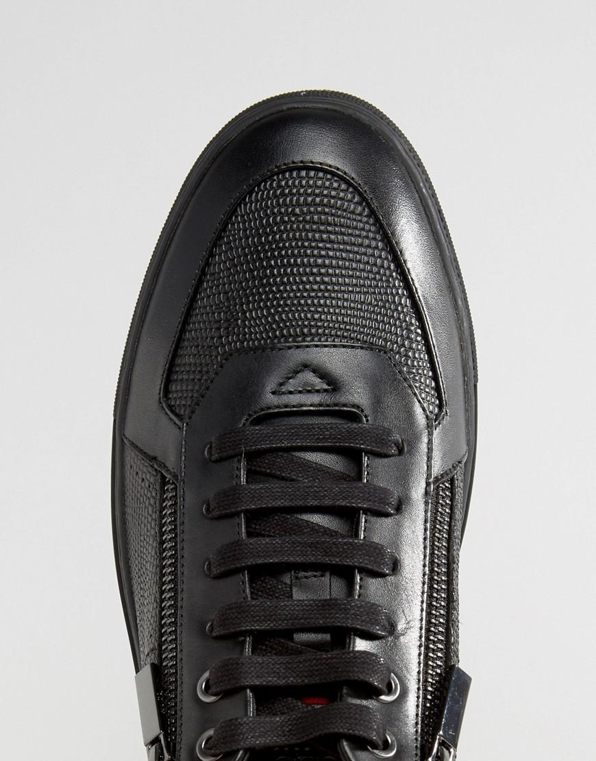 HUGO Leather By Boss Futurism Double Zip Trainers in Black for Men - Lyst