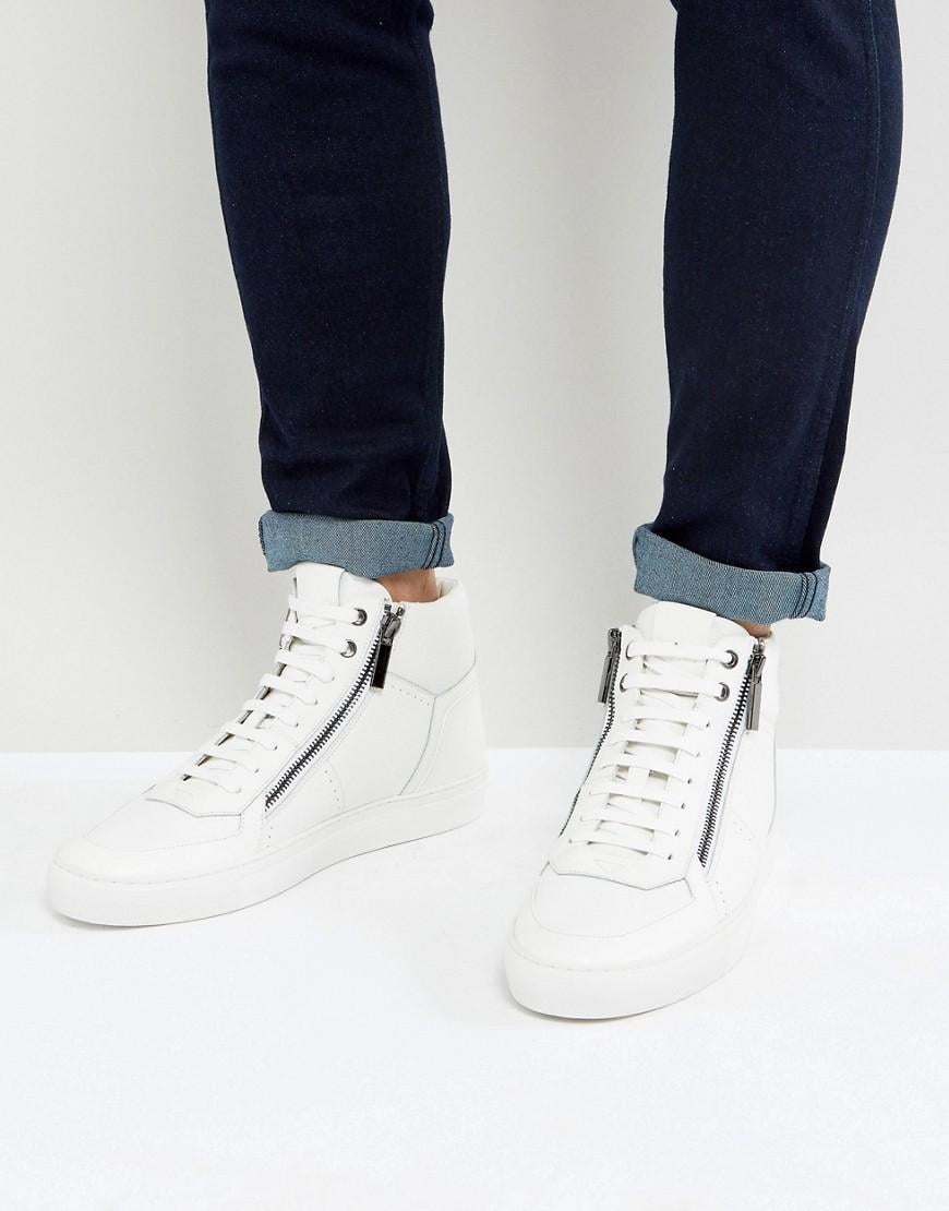 HUGO Leather By Boss Futurism Tenn Double Zip Hi Top Sneakers in White ...