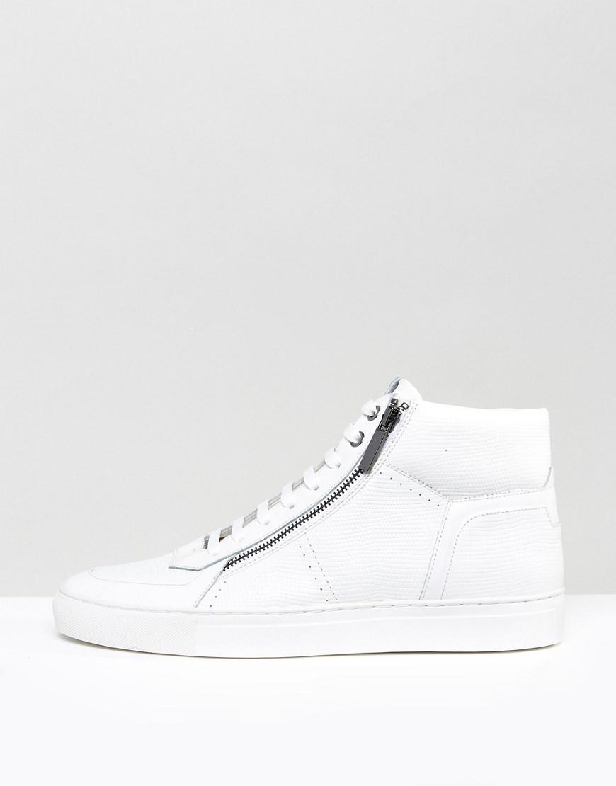 HUGO Leather By Boss Futurism Tenn Double Zip Hi Top Sneakers in White ...