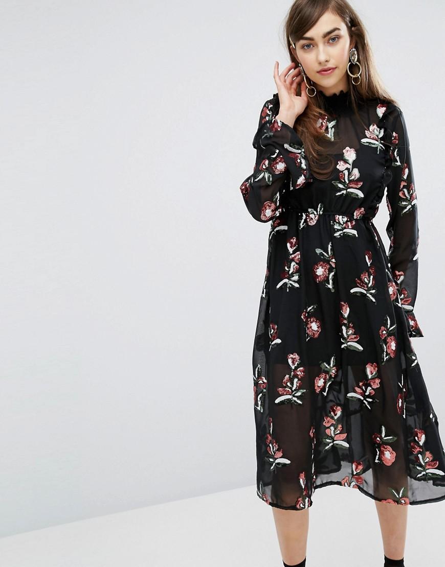 Sister jane Midi Dress With Sequin Patches in Black | Lyst