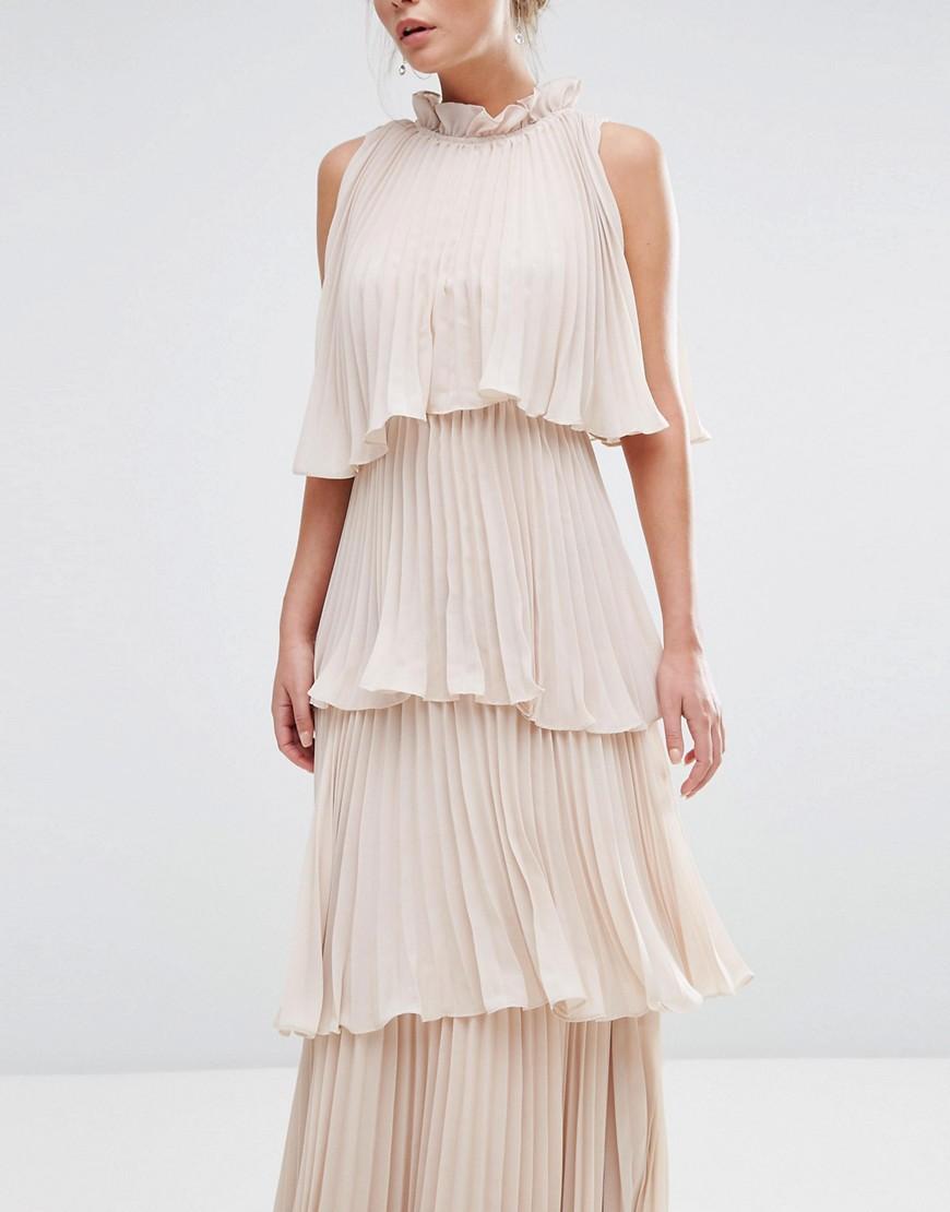 Lyst - True Decadence High Neck Tiered Maxi Dress in Natural