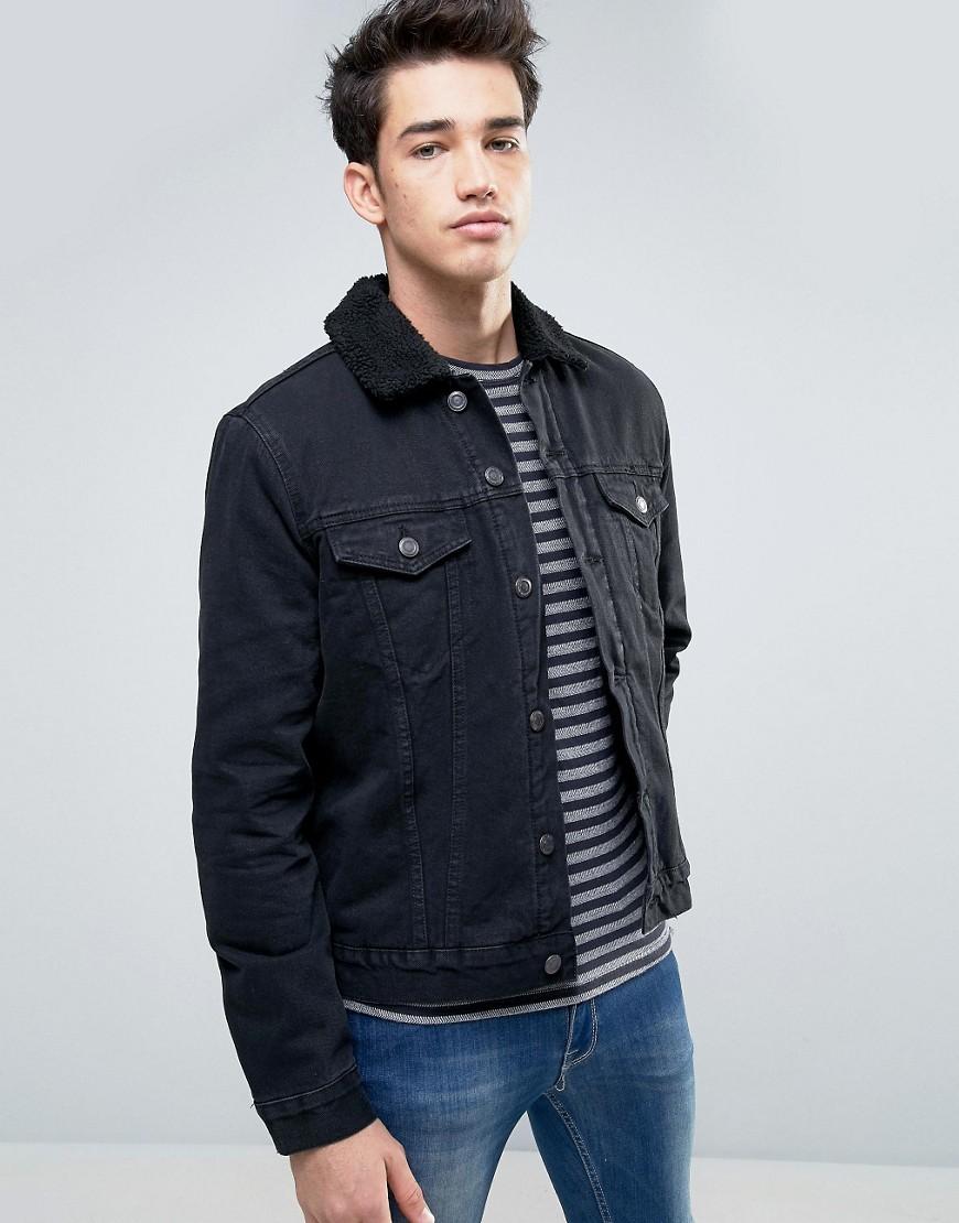 Lyst New look Denim Jacket  With Borg Detail In Black  in 