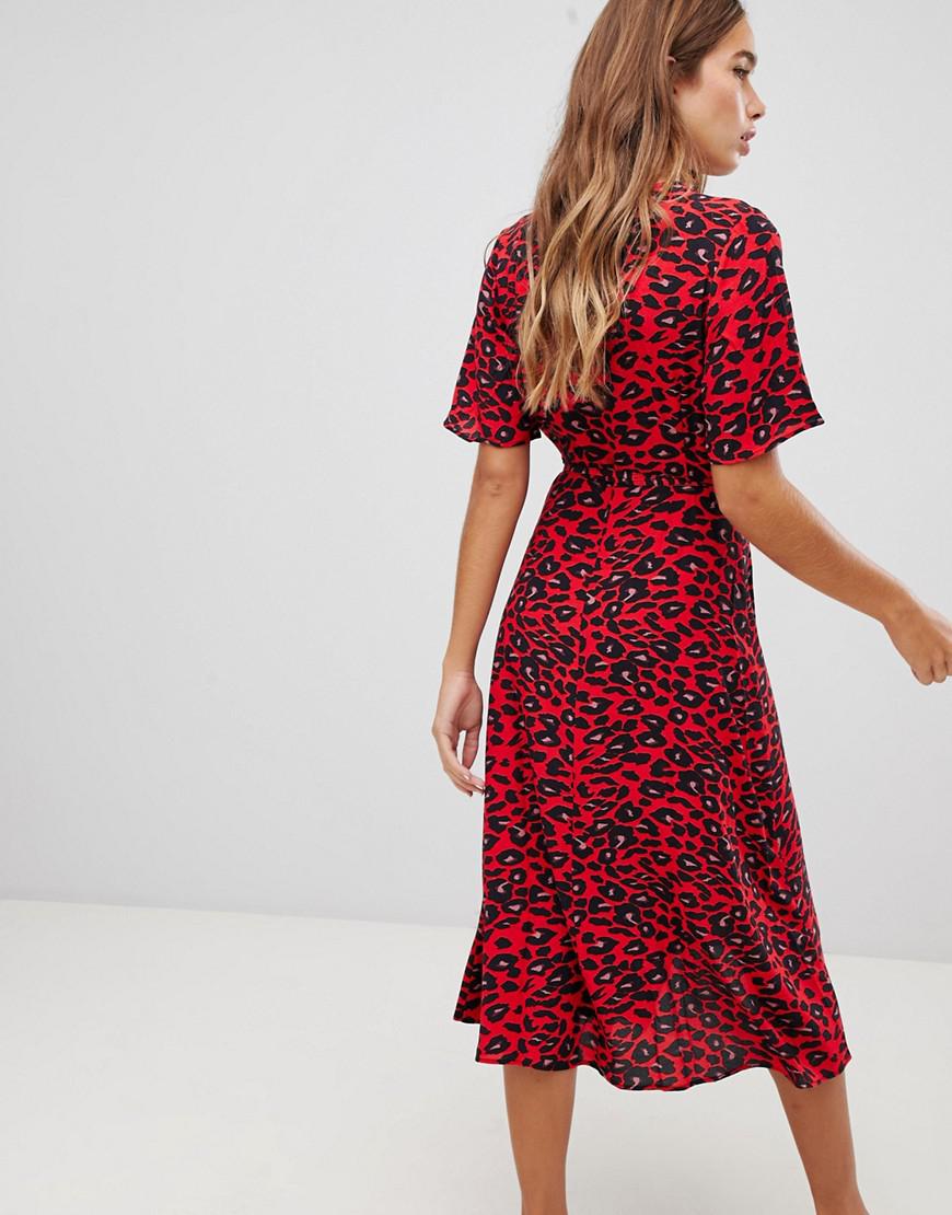 red leopard print midi dress