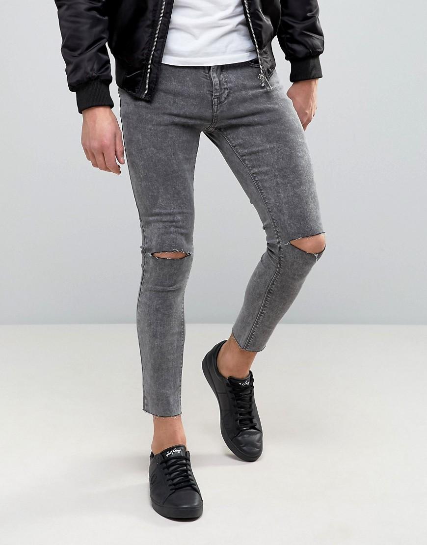 Pull&Bear Super Skinny Cropped Jeans With Rips In Gray in Black for Men |  Lyst