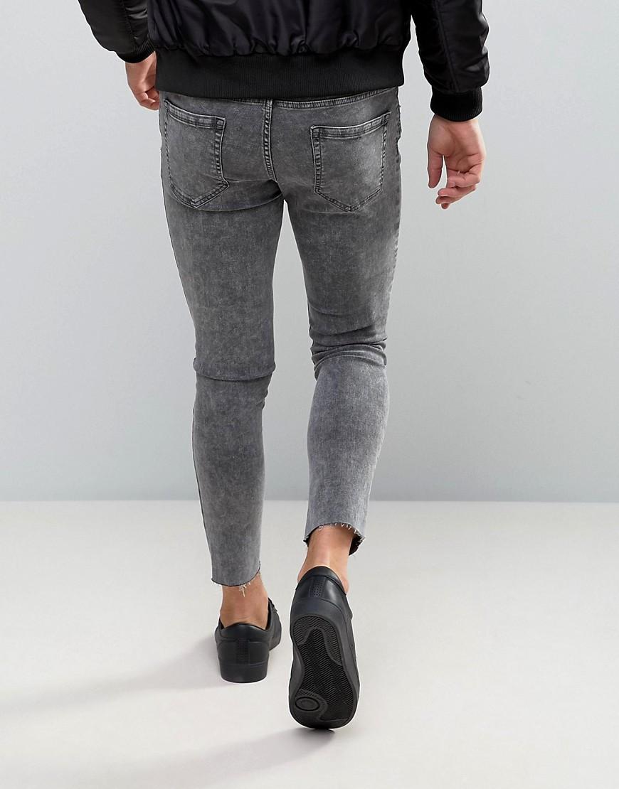 Pull&Bear Denim Super Skinny Cropped Jeans With Rips In Gray in Black for  Men | Lyst