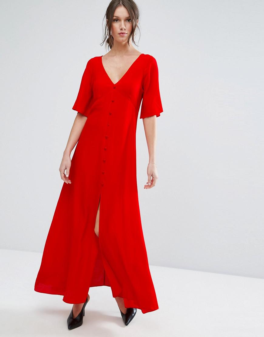 red maxi tea dress