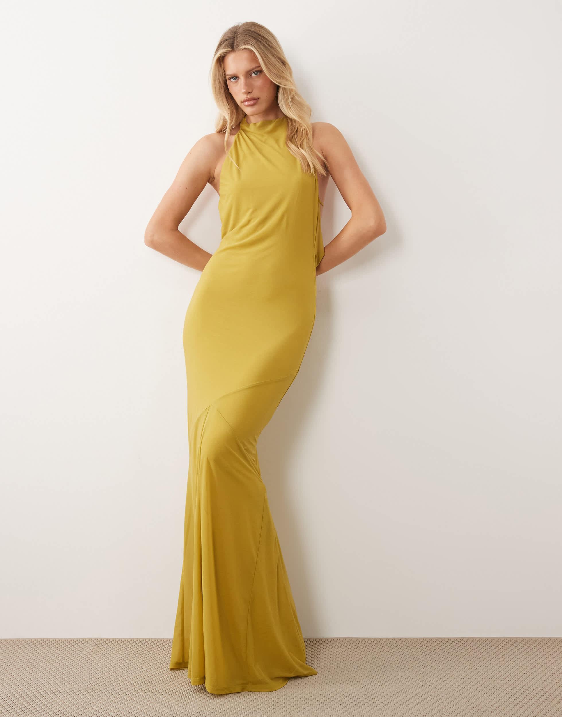show me your mumu yellow dress Dalia Maxi Dress, in Pale Yellow Luxe Satin | Show Me Your Mumu