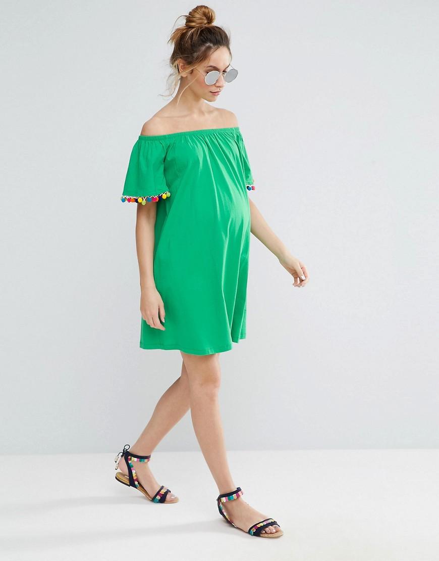 Lyst - Asos Off Shoulder Pom Pom Sundress in Green