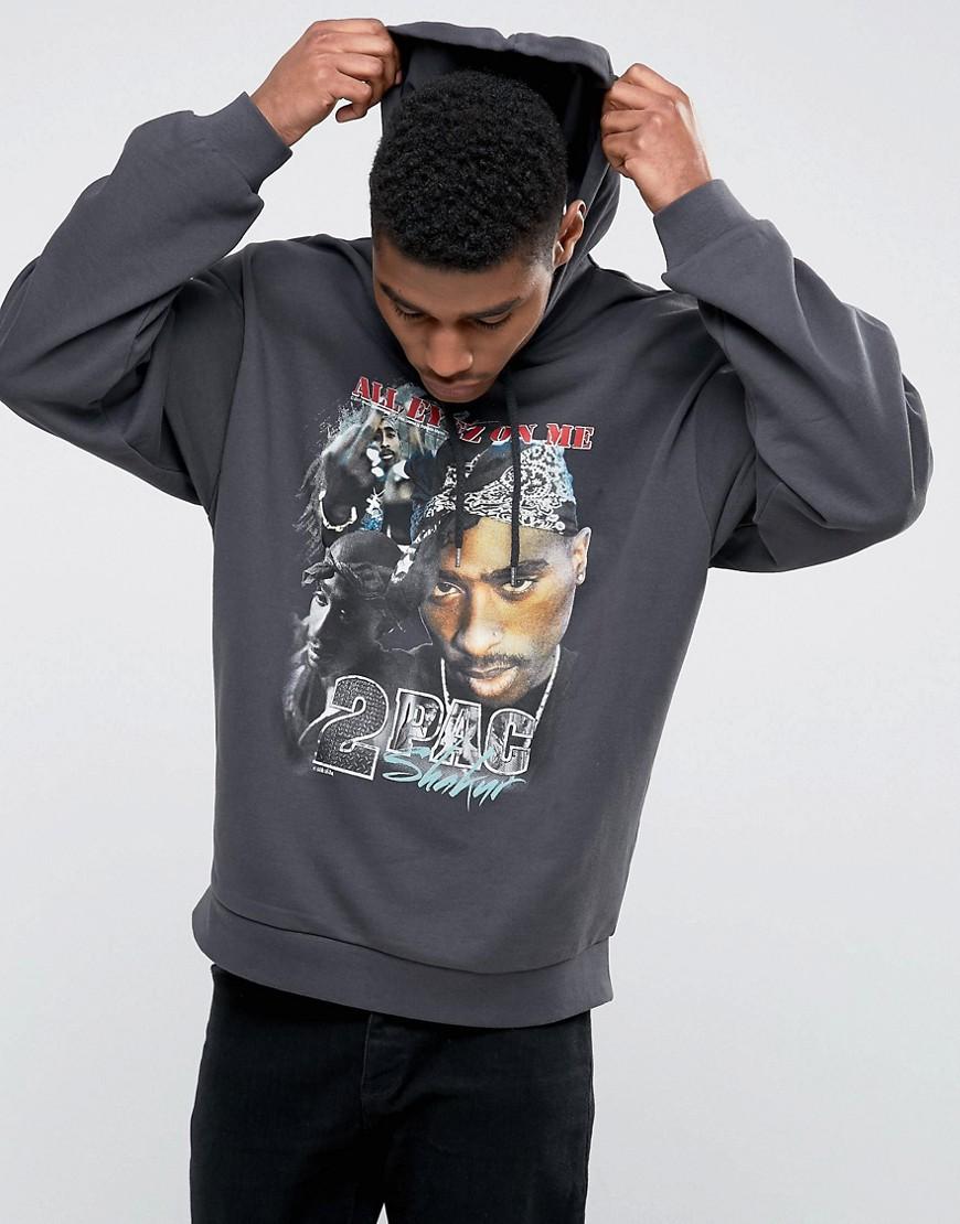 ASOS Cotton Oversized Hoodie With Tupac Print in Black for Men - Lyst