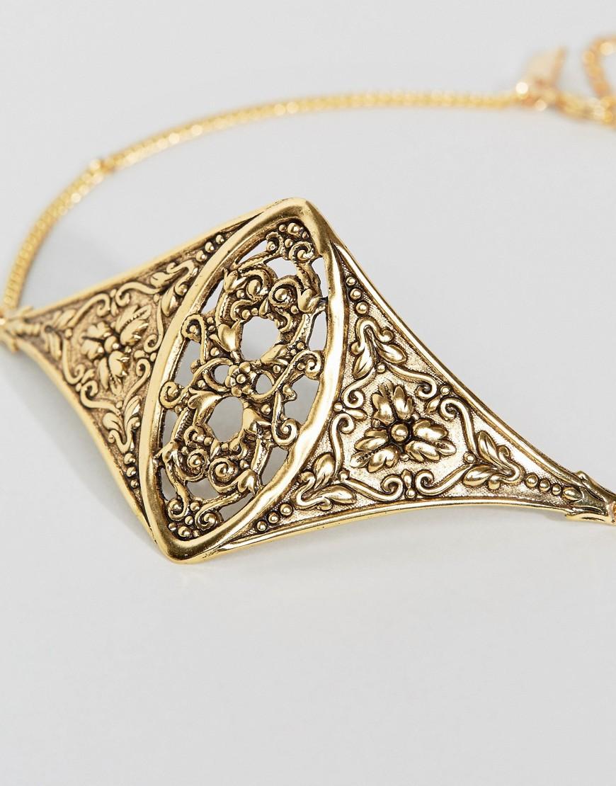 Regal rose Verona Filigree Gold Plated Shield Choker in Metallic Lyst