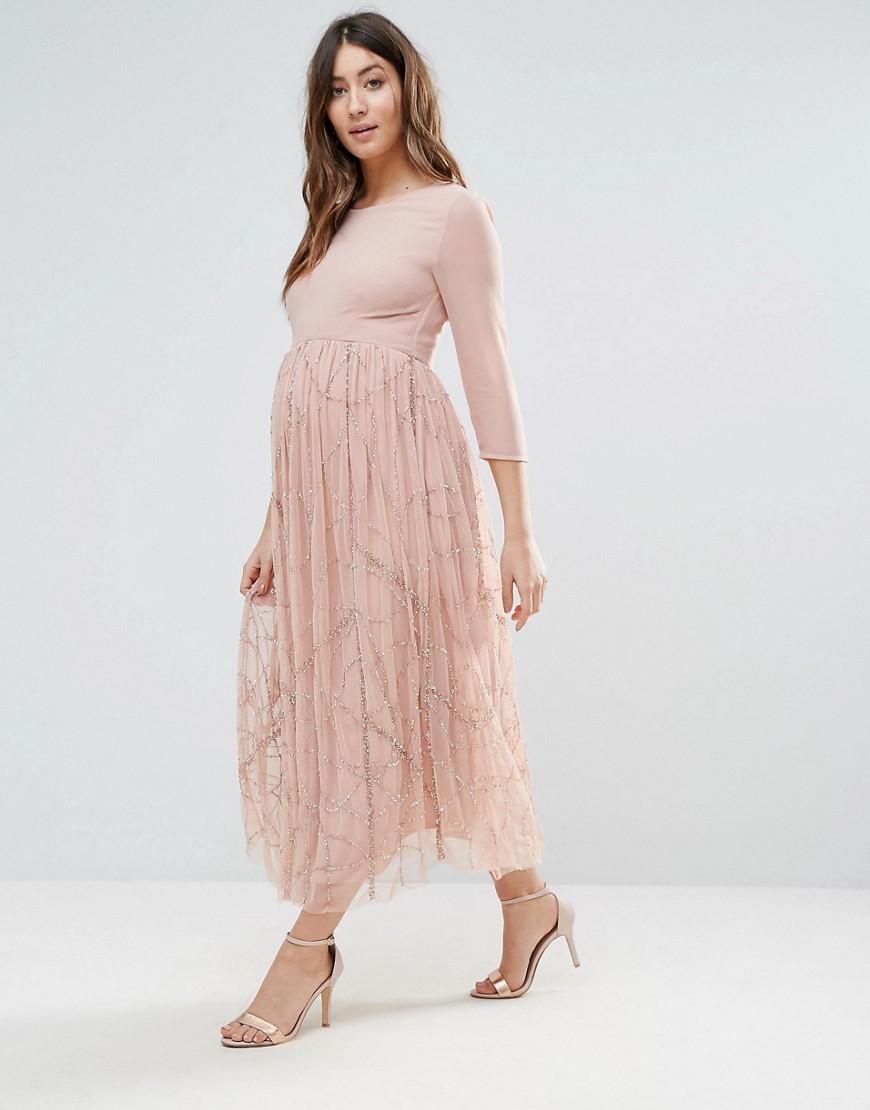pink embellished midi dress