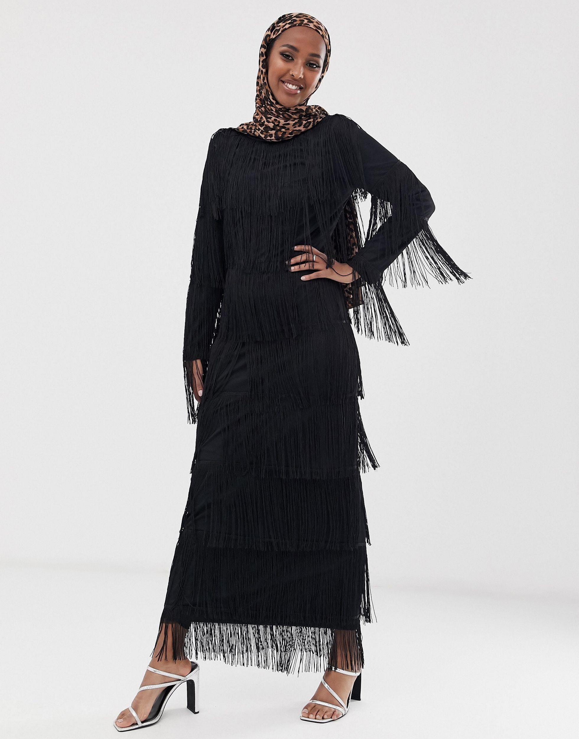 Maniche Lunghe Abito Con Frange Asos Vestito A Colonna Lungo A