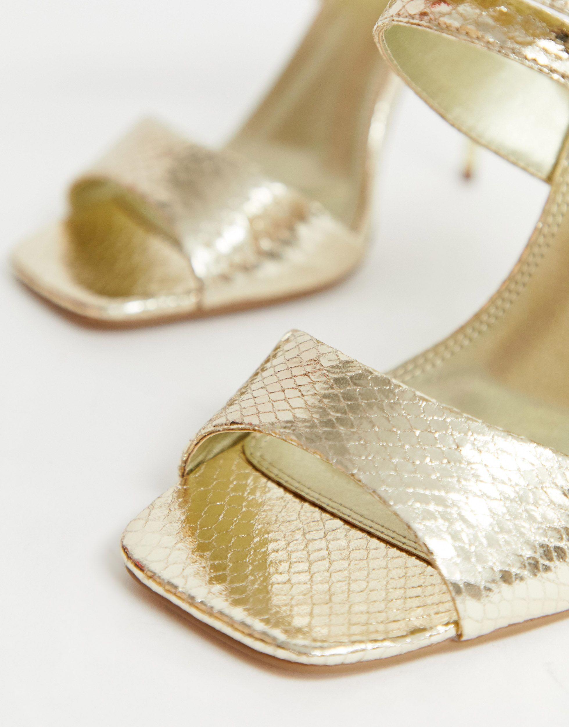 Glamorous Wide Fit barely there heeled sandals in gold | ASOS