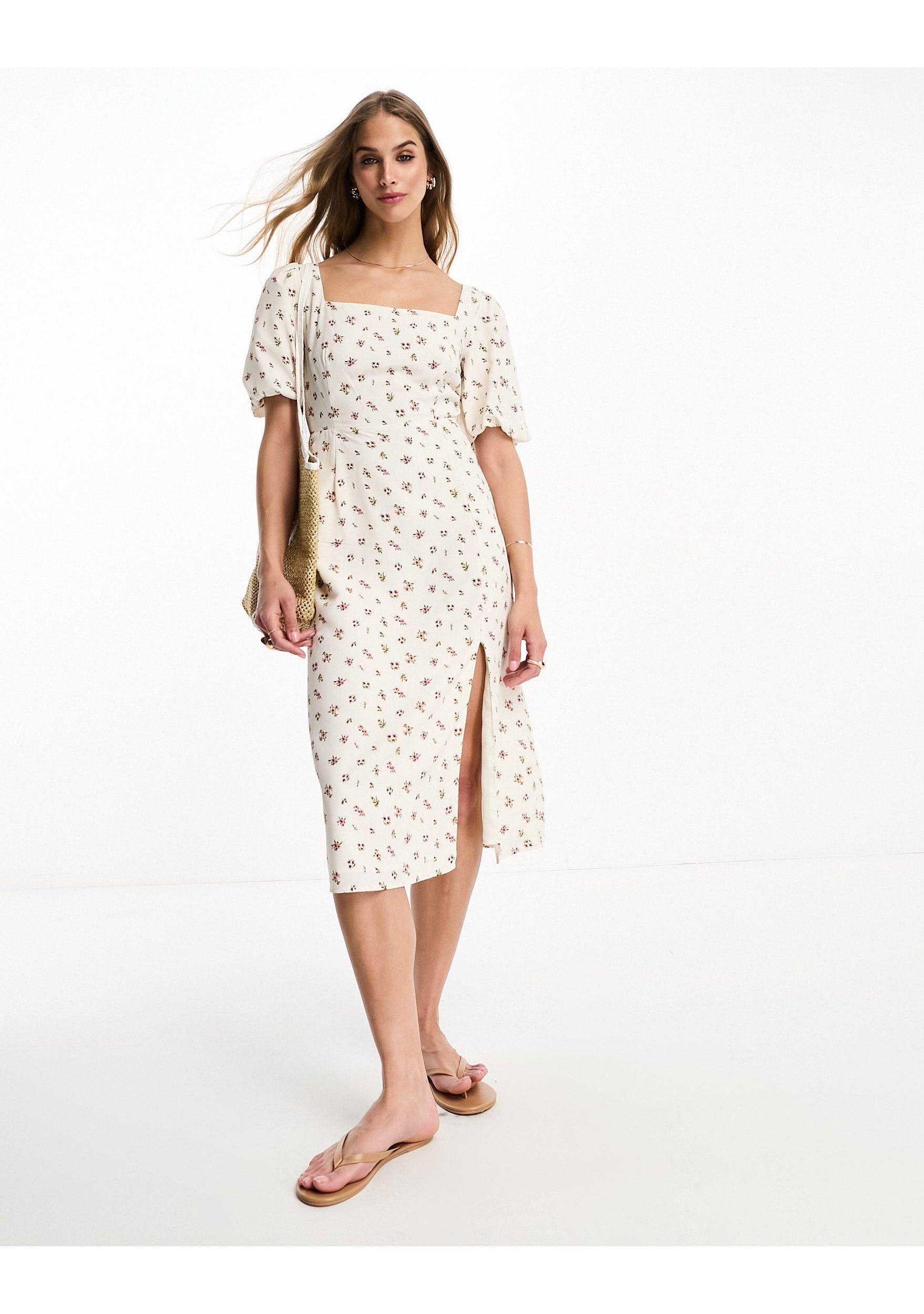 Glamorous Milkmaid Midi Tea Dress With Tie Back in White Lyst
