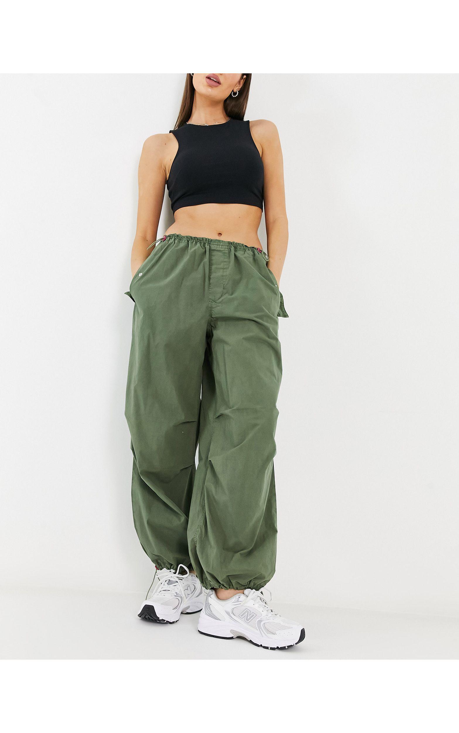 River Island Low Rise Parachute Cargo Pants in Green | Lyst