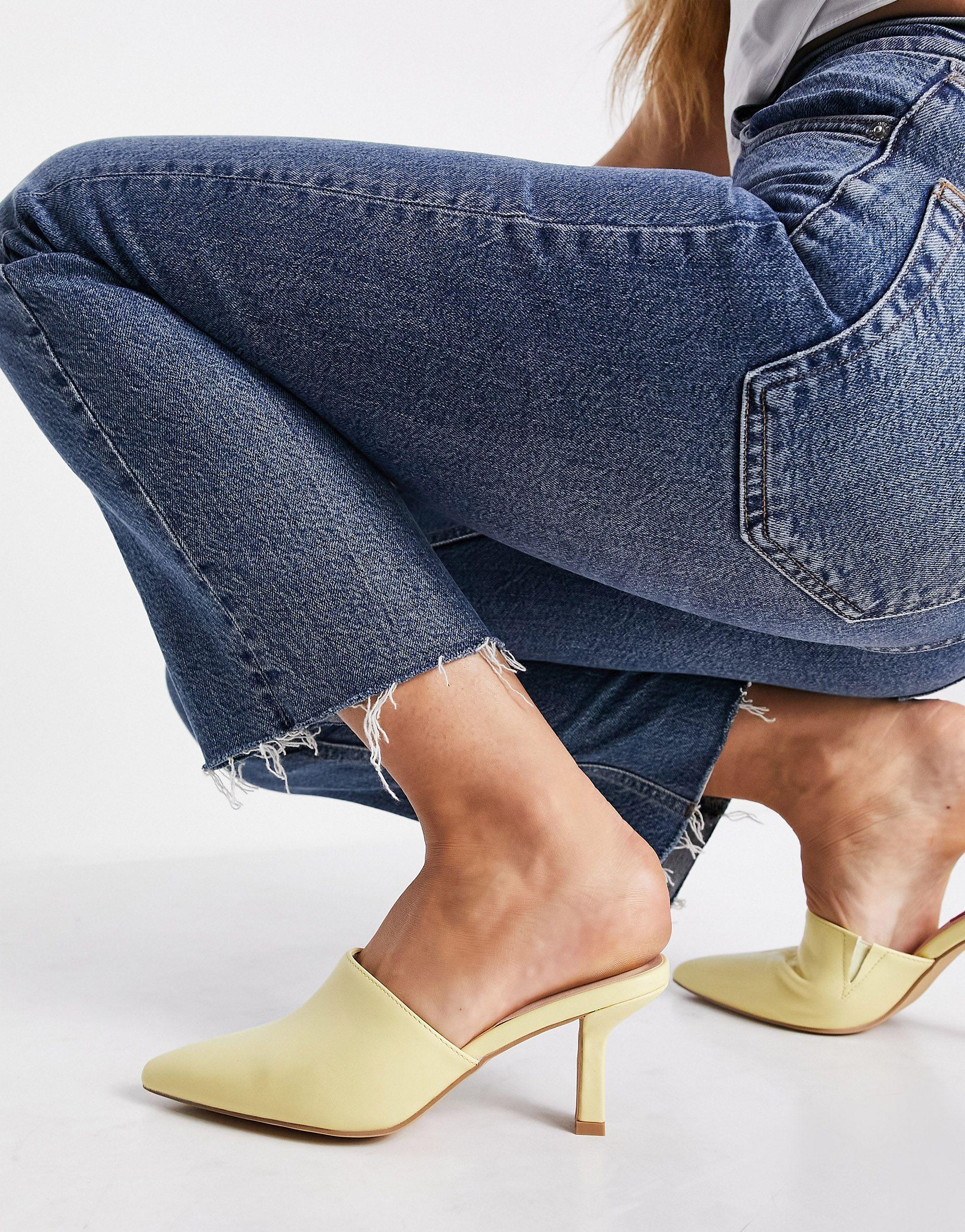 London Rebel Pointed Heeled Mules in Yellow - Lyst