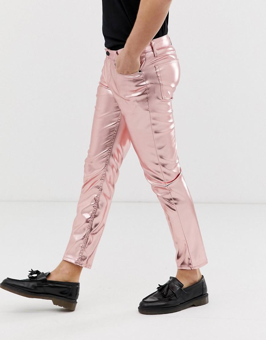 I nåde af Monica Perth ASOS Denim Skinny Coated Leather Look Jeans In Metallic Pink for Men - Lyst