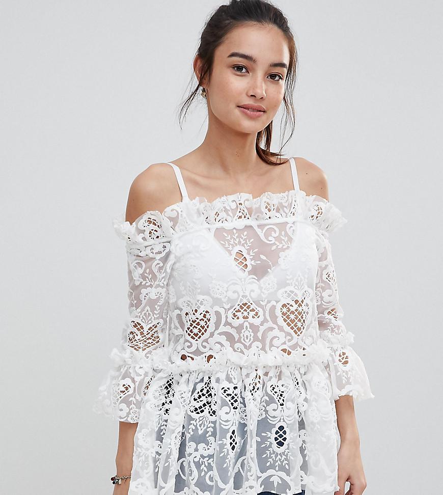 Missguided Ruffle Lace Bardot Top in White Lyst