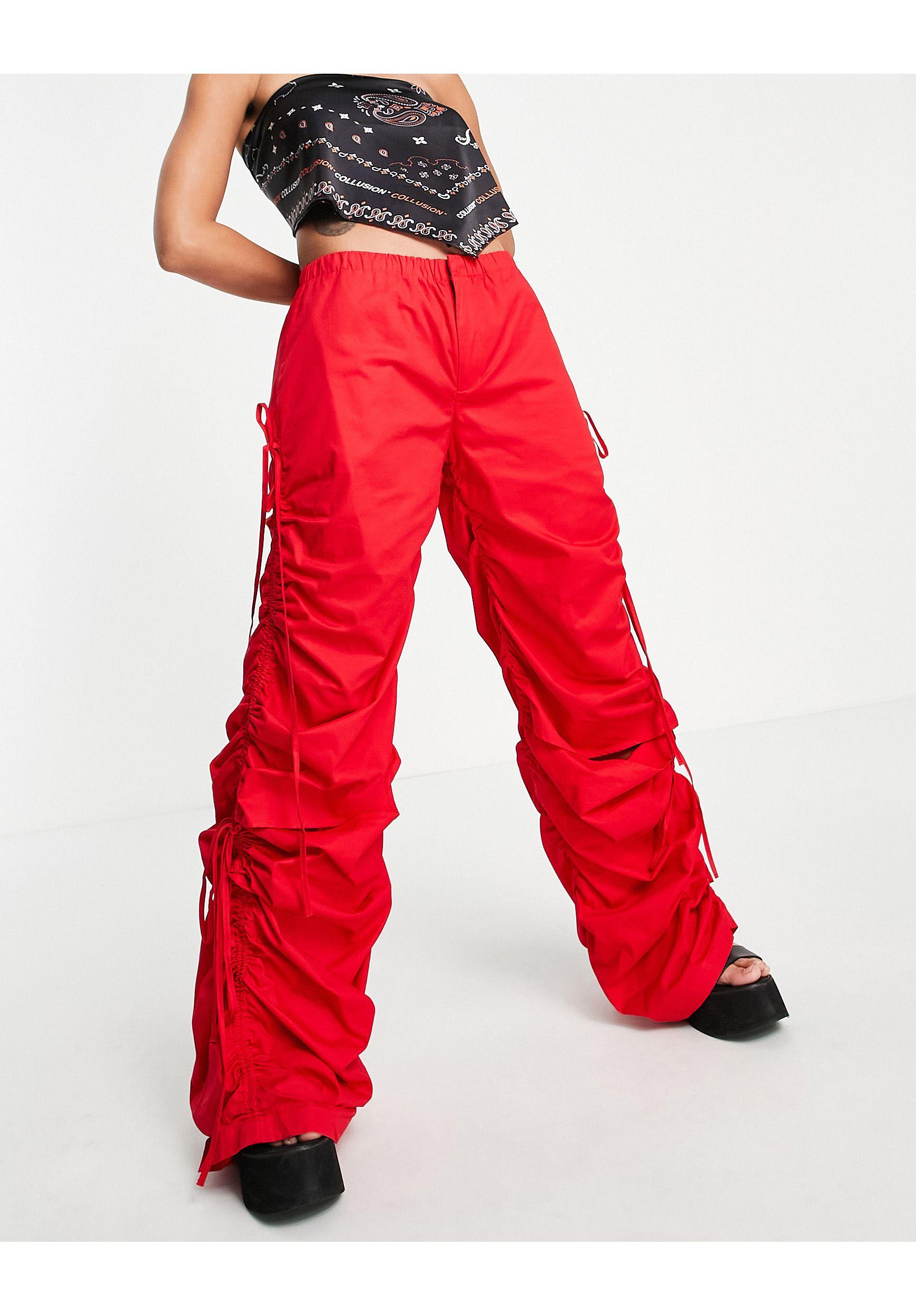 Jaded London Oversized Cargo Trousers With Ruching in Red | Lyst UK