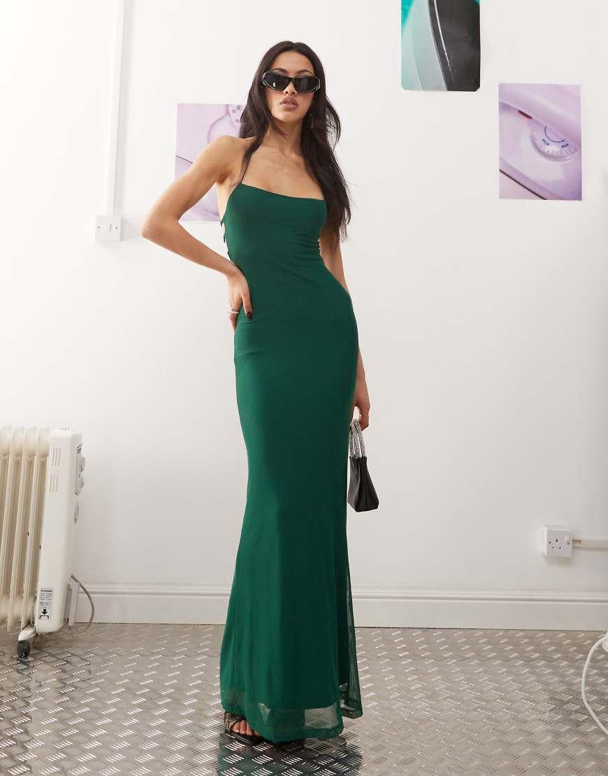 Princess Polly Halterneck Open Back Diamante Buckle Strap Detail Mesh Maxi  Dress in Green | Lyst UK