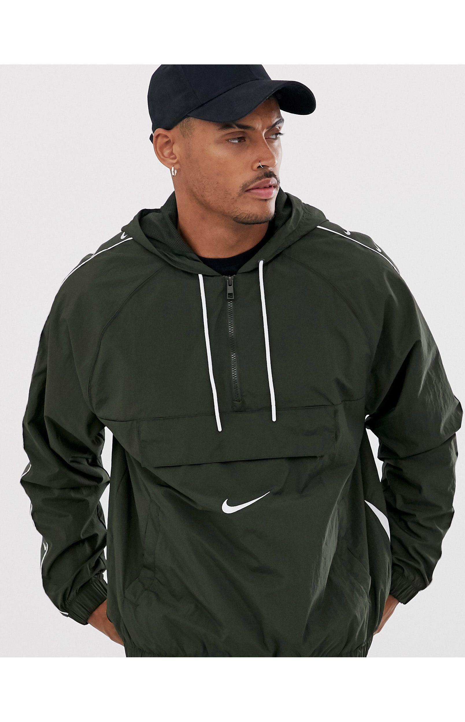 nike logo taping overhead jacket in black