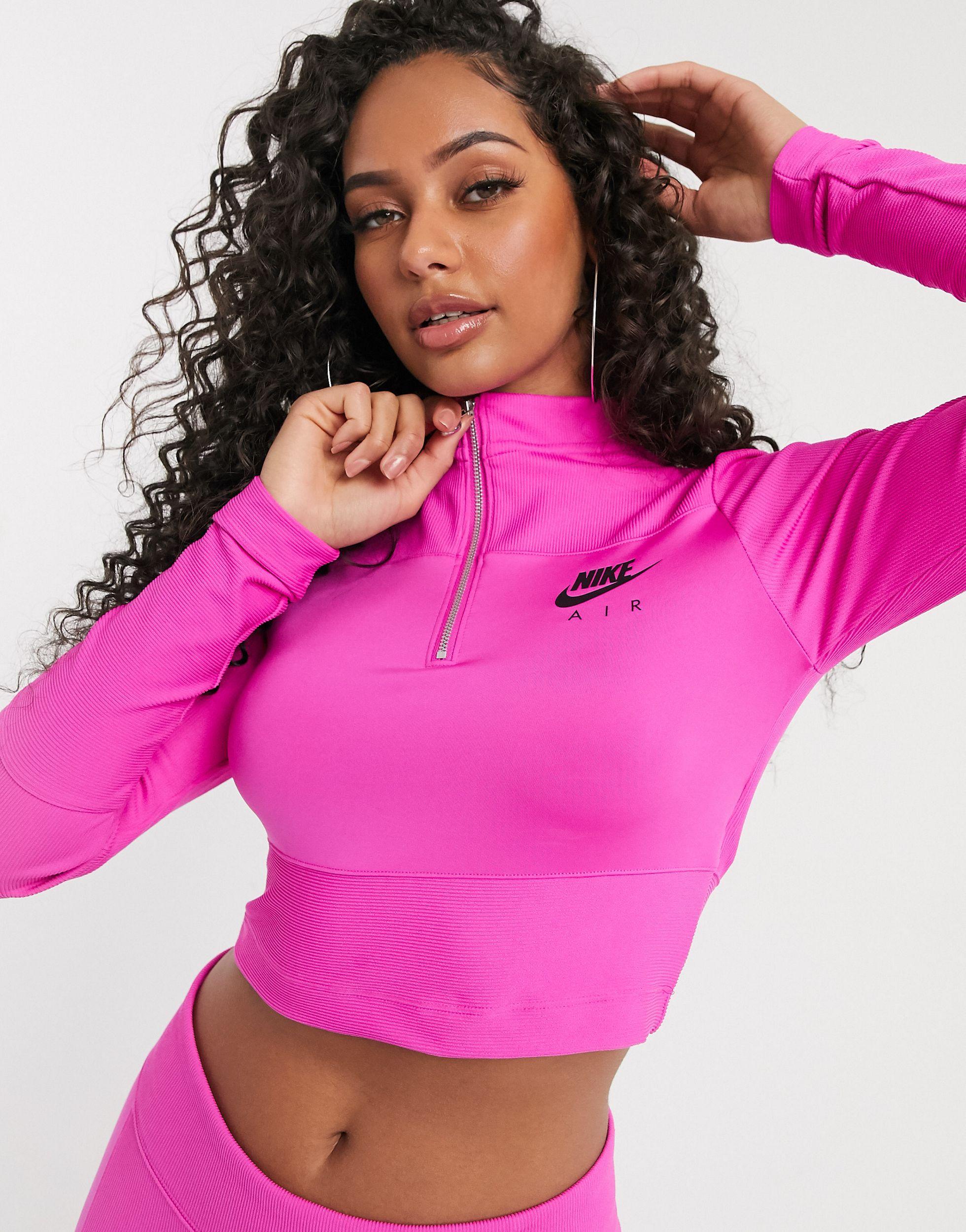 Nike Synthetic Air Ribbed High Neck Long Sleeve Top in Pink | Lyst