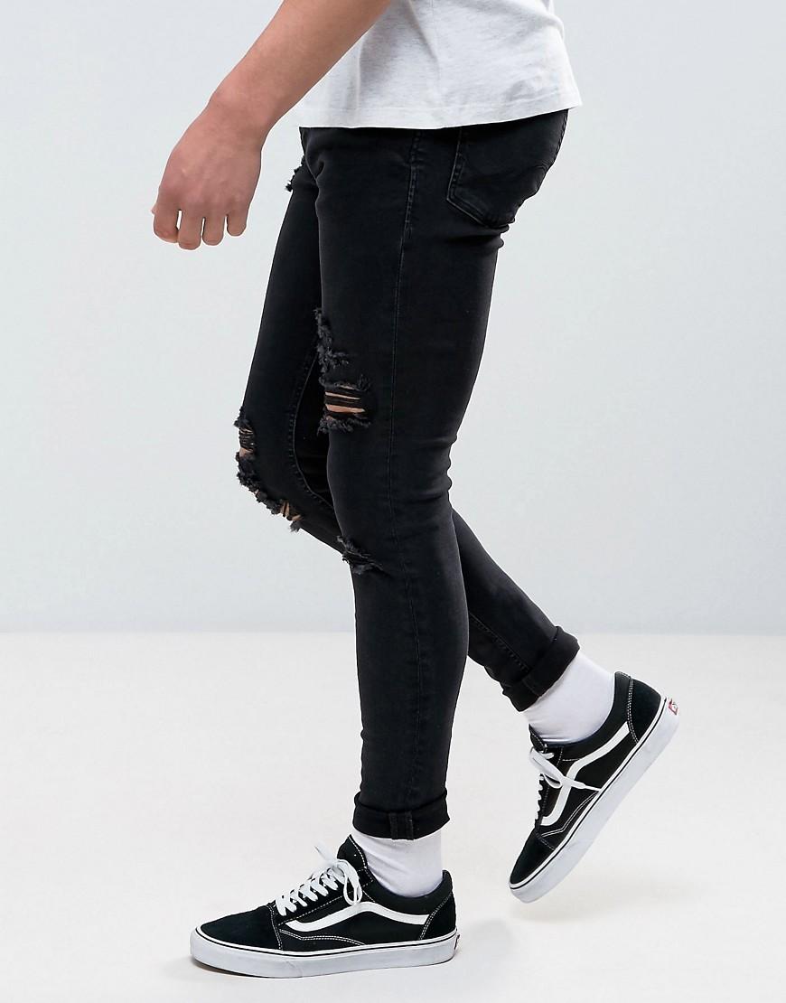 Jack & jones Intelligence Jeans In Skinny Fit Ripped Black Denim in