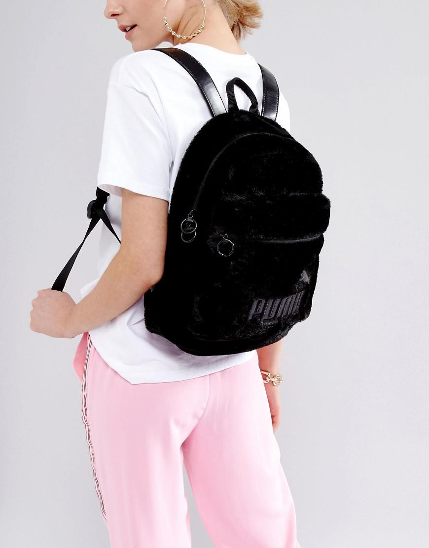 PUMA Faux Fur Backpack In Black - Lyst