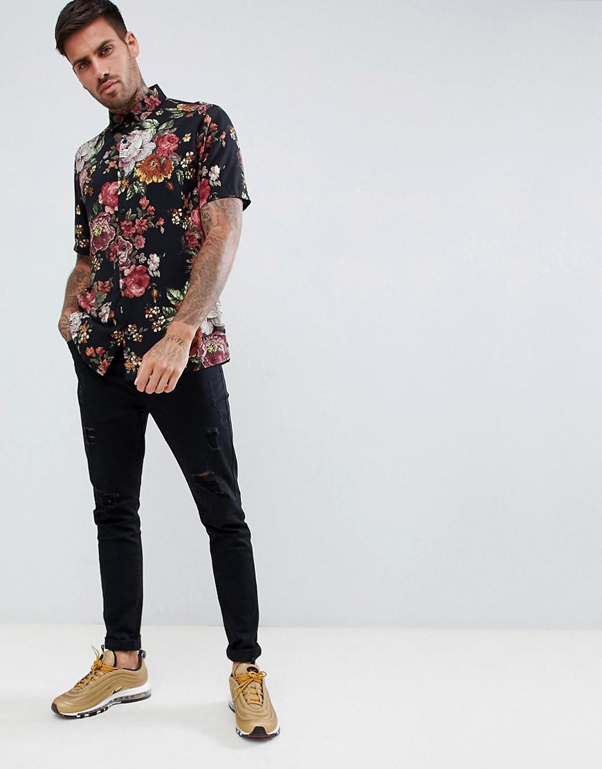 black floral shirt outfit