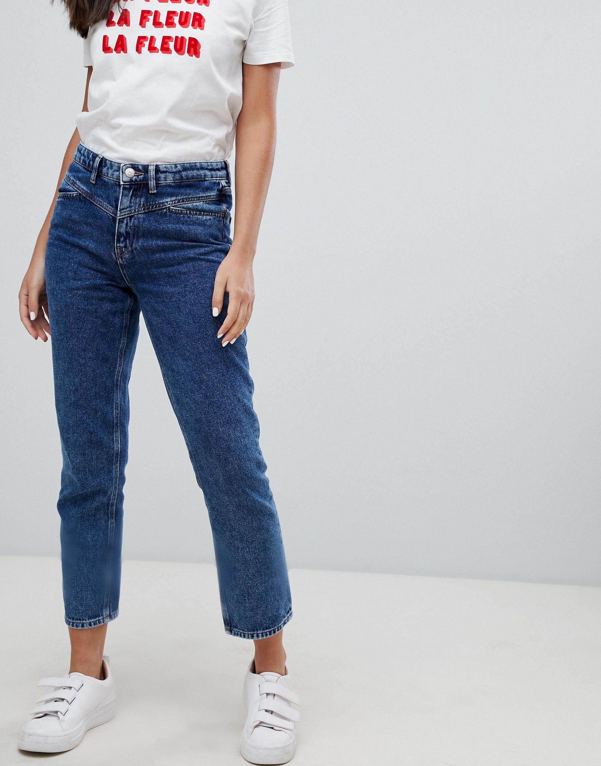ONLY Denim – Jeans mit hoher Taille, gerade geschnittenen Beinen und  Saumverzierung in Blau - Lyst