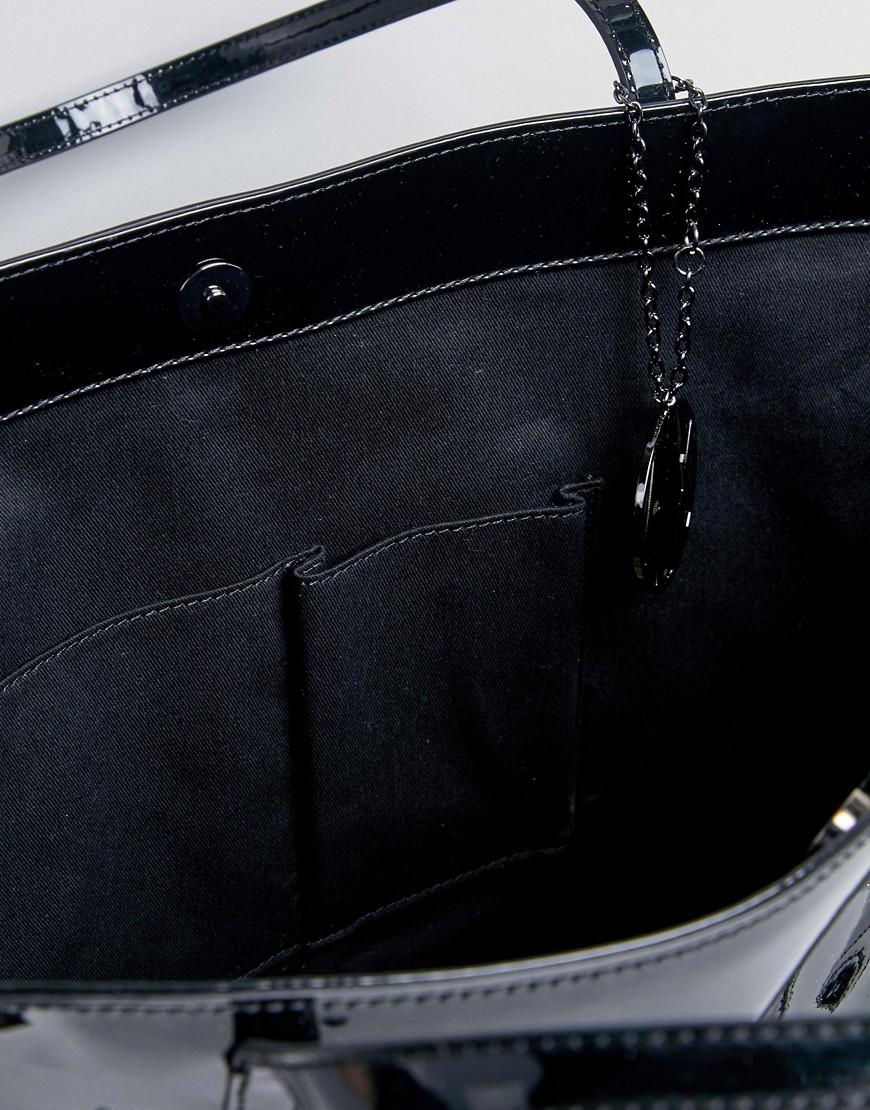 Armani Exchange Leather Black Patent Tote Bag | Lyst