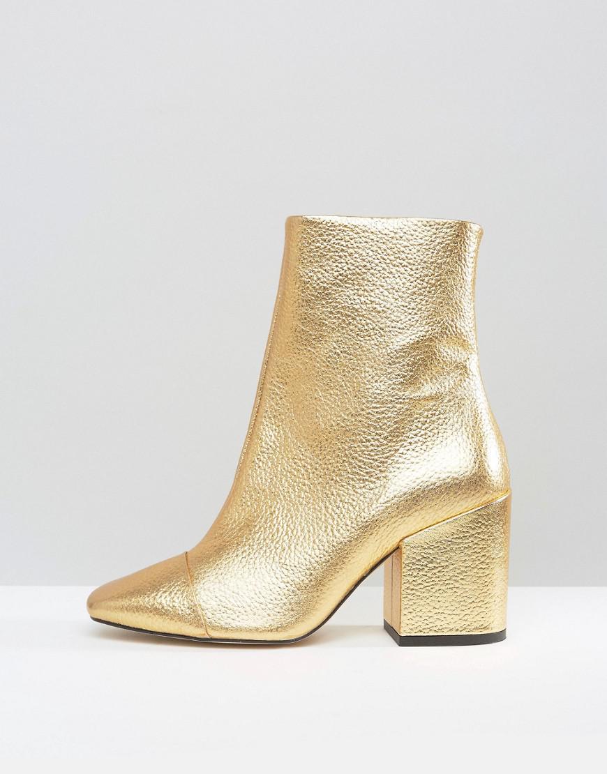 Mango Gold Leather Ankle Boot in Metallic - Lyst
