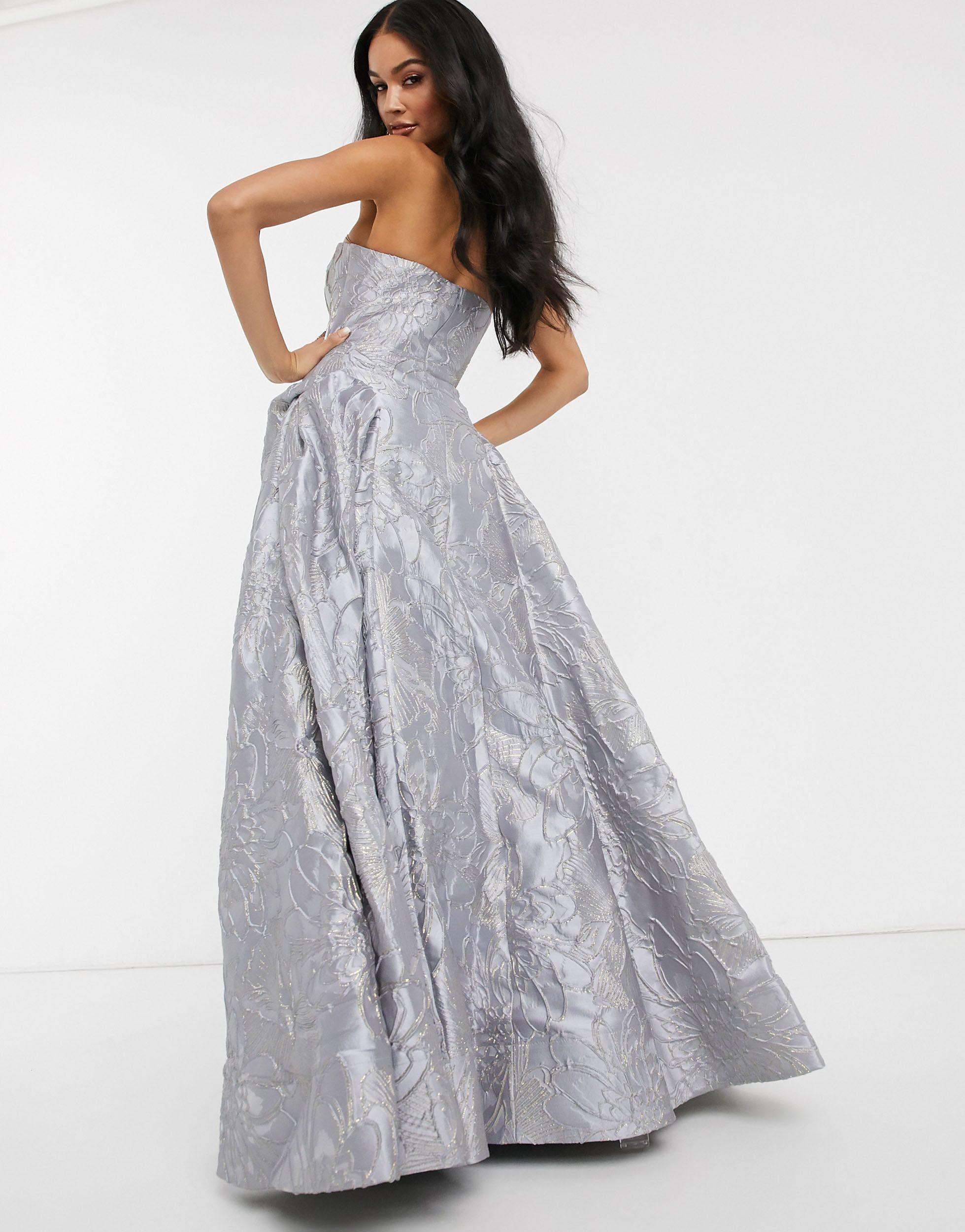 lipsy rosalie print structured bandeau prom dress