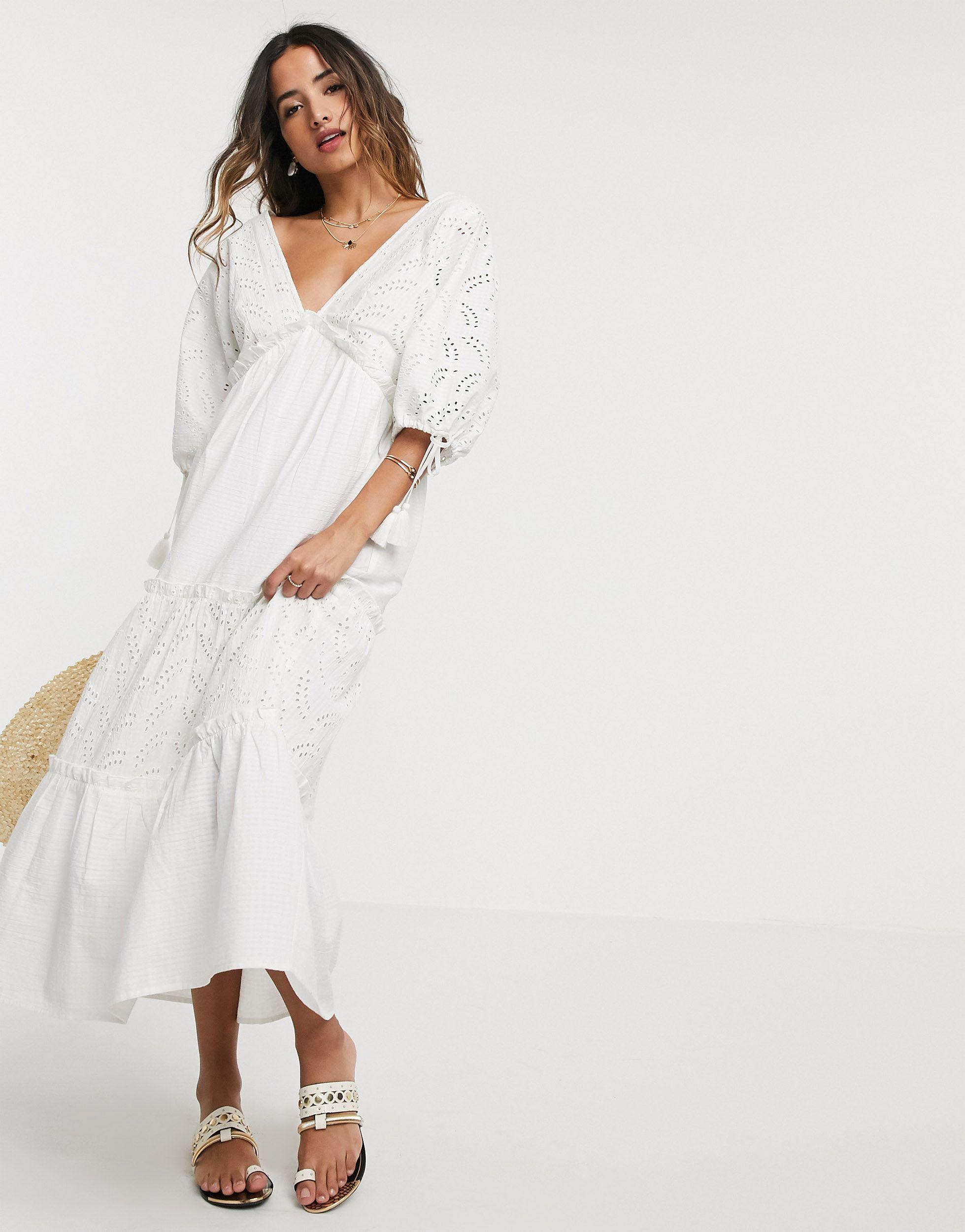 ASOS Cotton Broderie Tiered Maxi Dress 