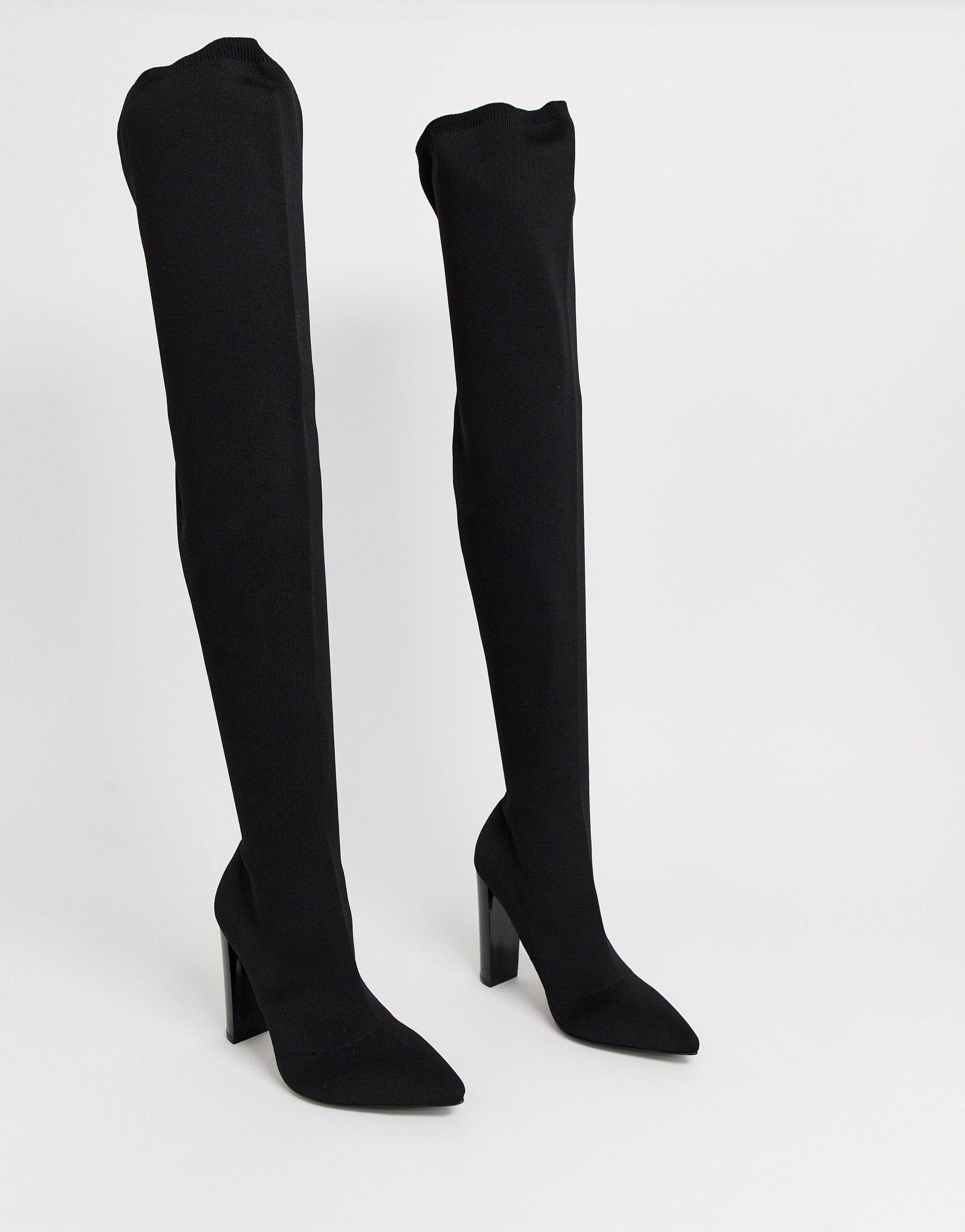 ASOS Kudos Knitted Block Heel Thigh High Boots in Black | Lyst