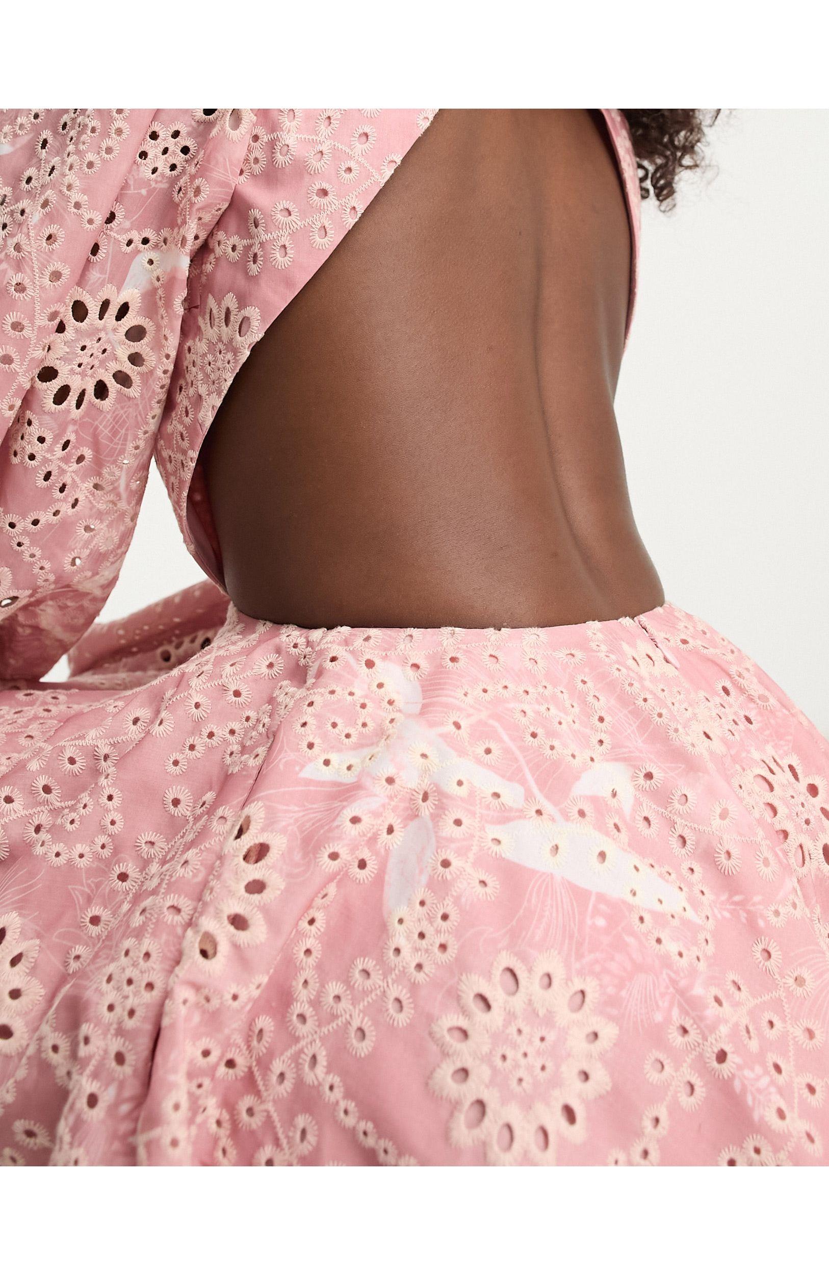 Bardot Broderie Open Back Mini Dress in Pink | Lyst