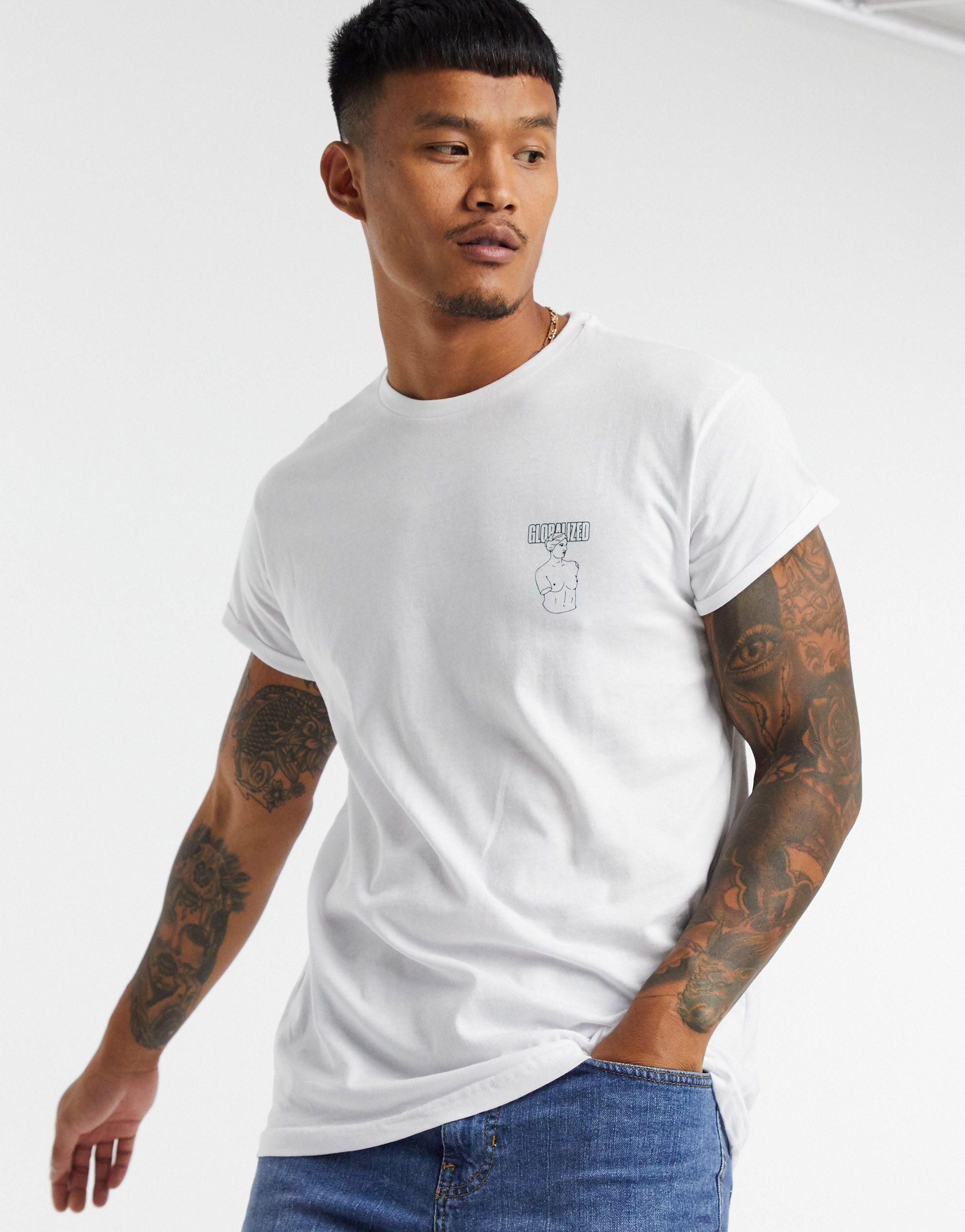 Pull&Bear Muscle Fit T-shirt With Chest Print in White for Men - Lyst