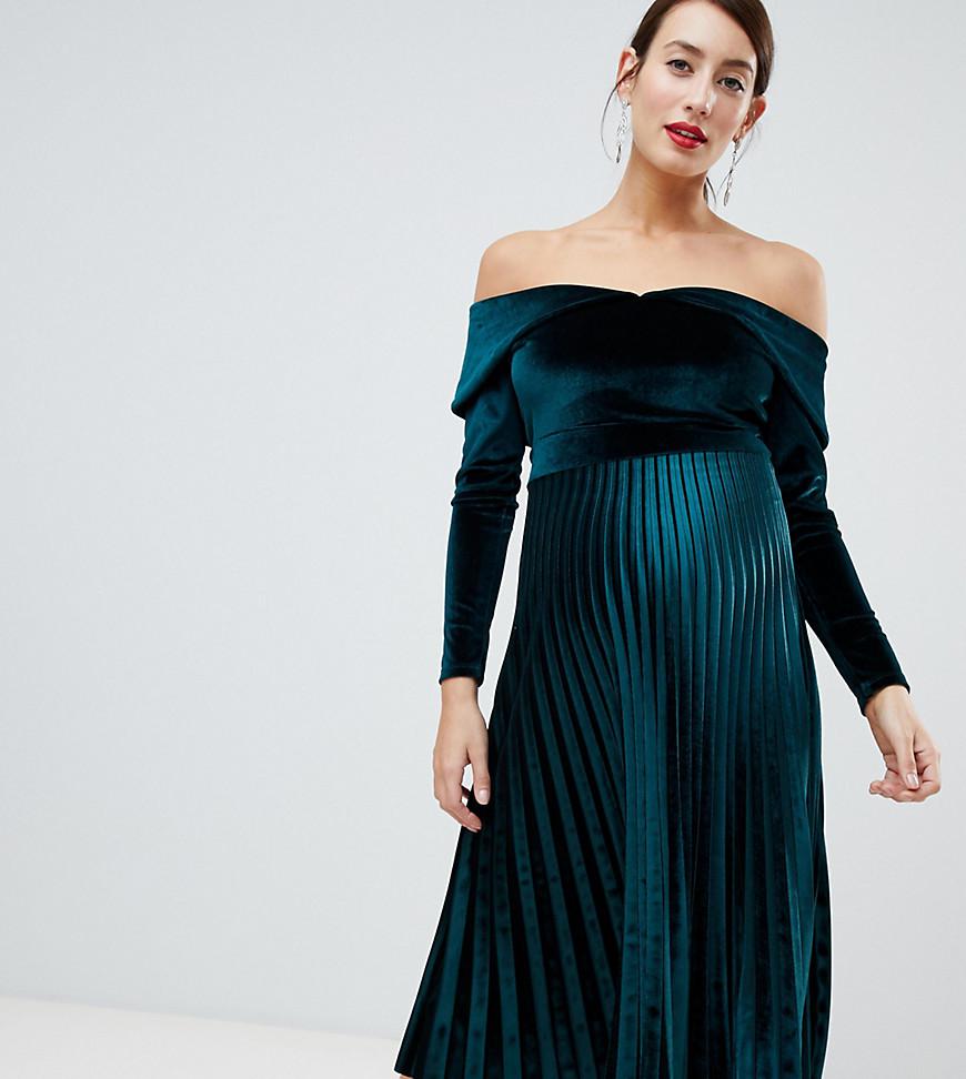 bardot velvet midi dress