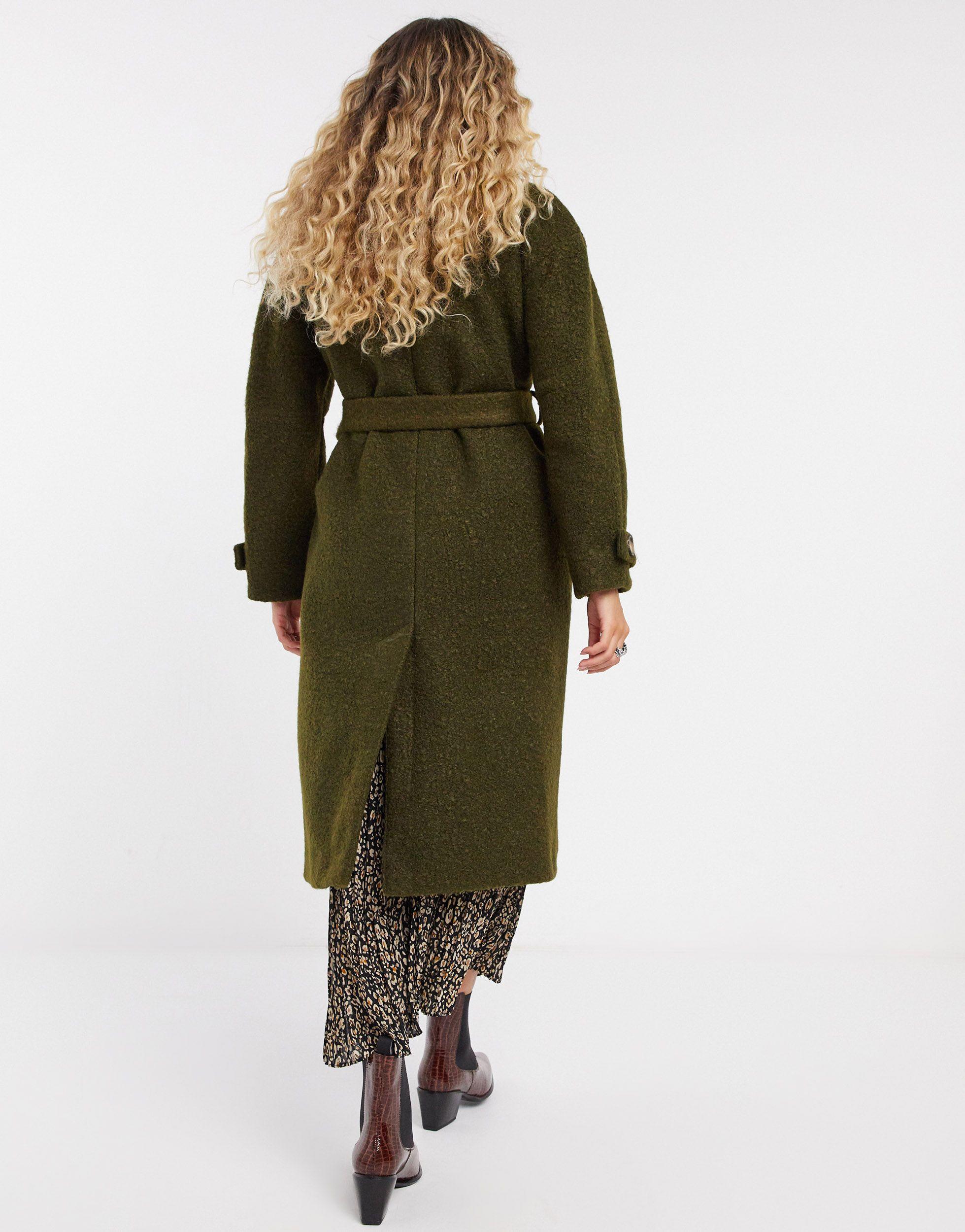 TOPSHOP Boucle Trench Coat in Green - Lyst
