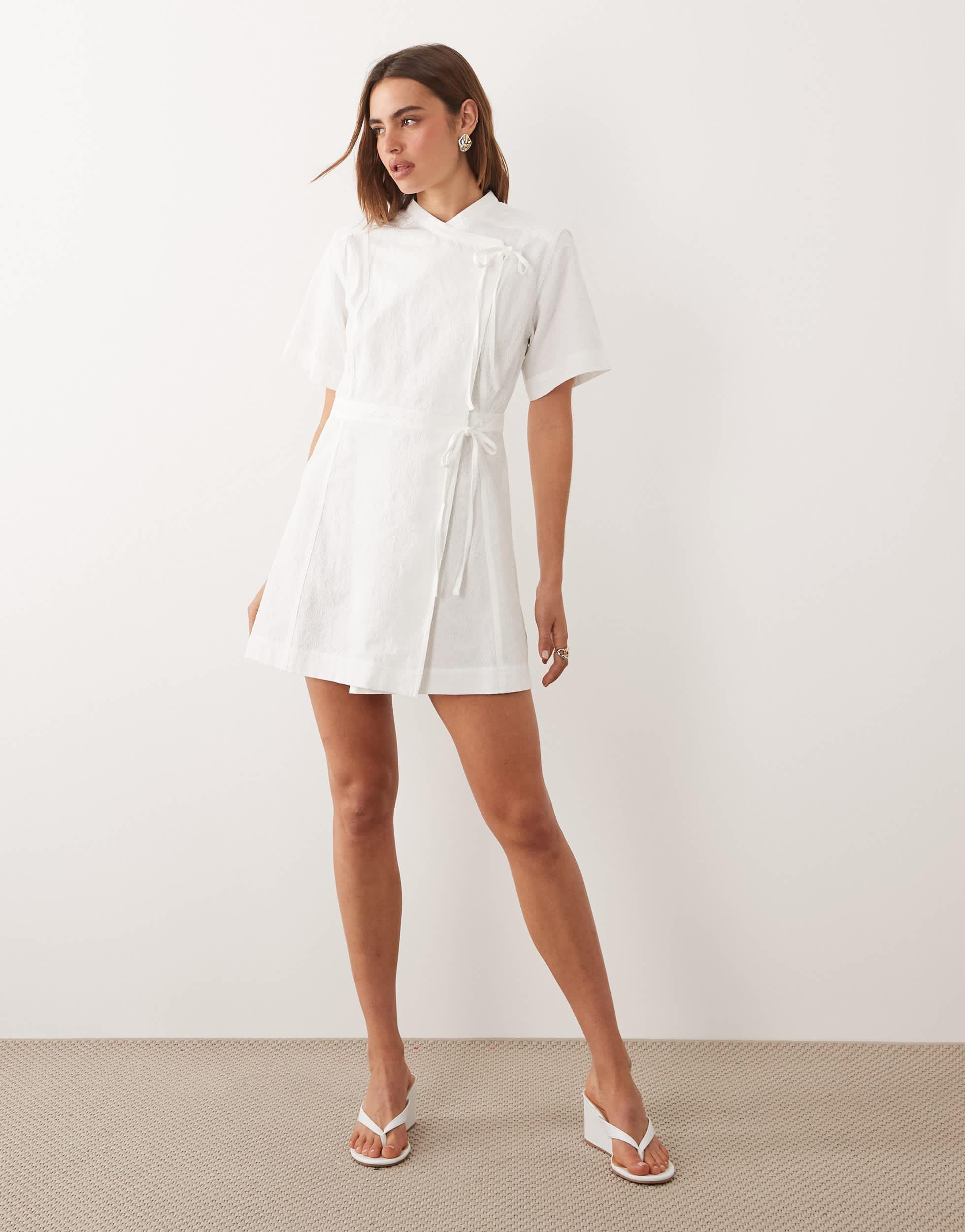 ghospell oversized collar mini dress in pearl ivory Ghospell oversized collar mini dress in pearl ivory
