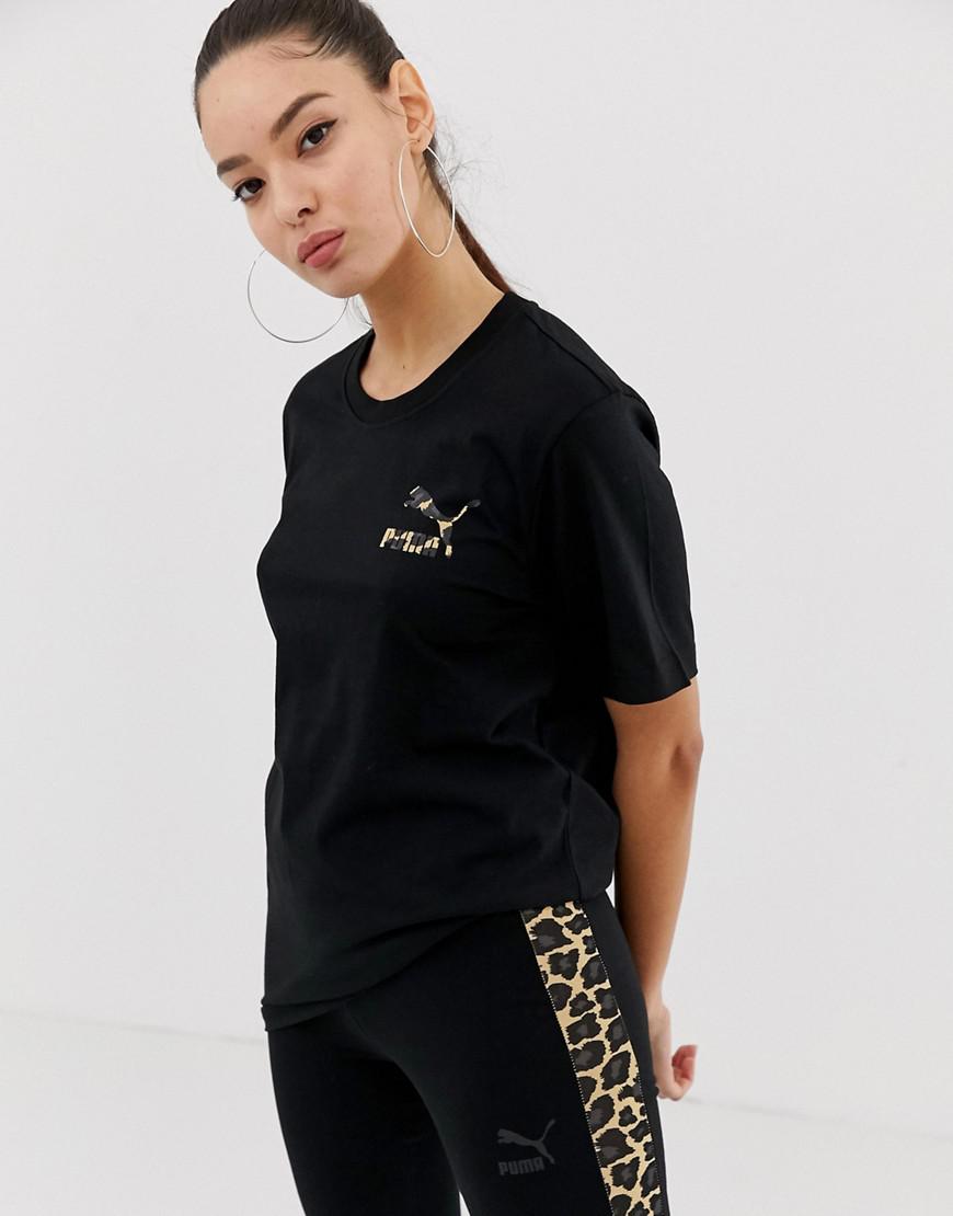 PUMA Cotton Oversized Cheetah Print Logo T-shirt in Black | Lyst