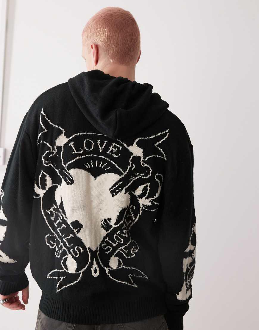 Ed Hardy Knitted Love Kills Zip Through Hoodie in Black for Men