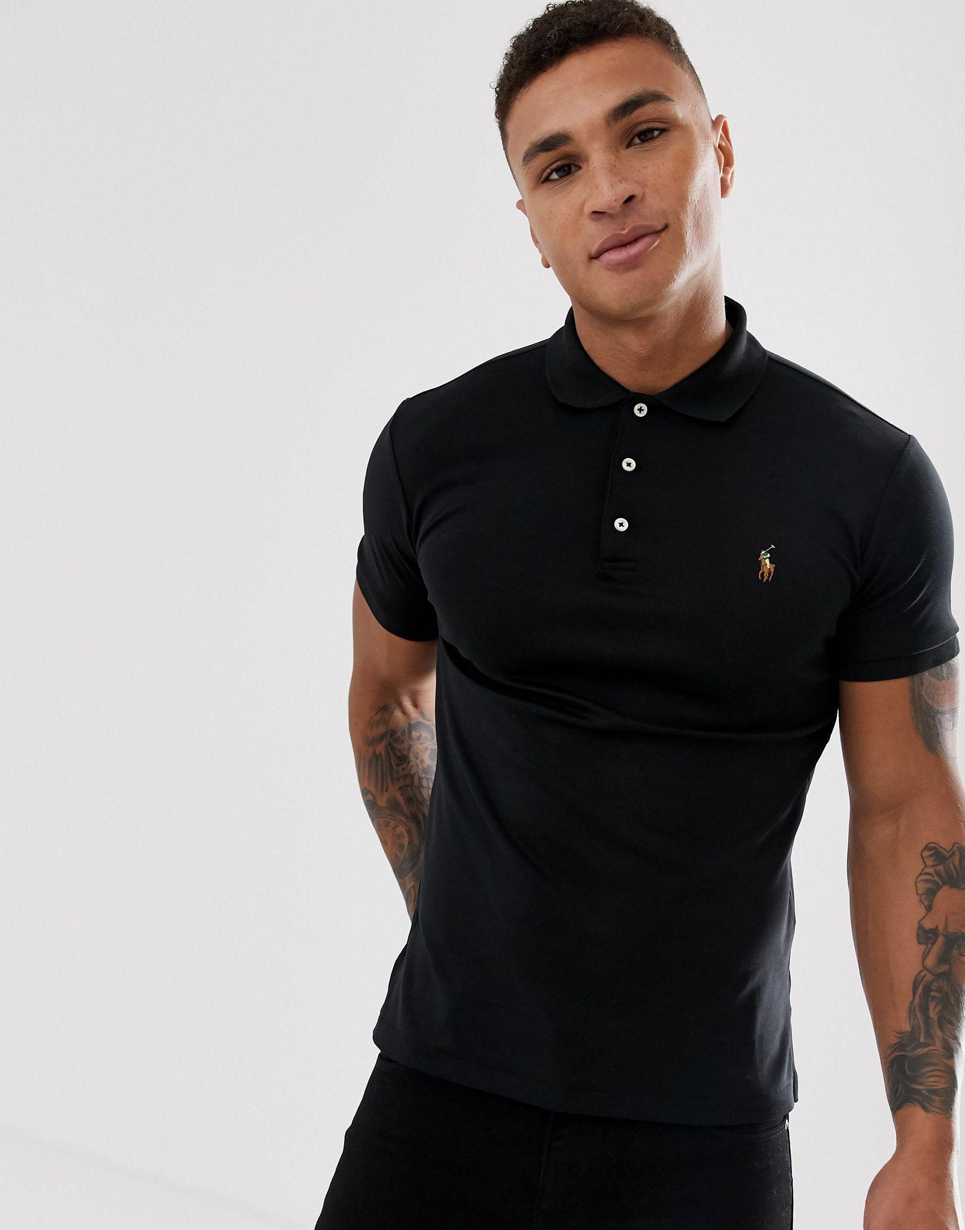 Polo Ralph Lauren Slim Fit Pima Polo Multi Player Logo in Black for Men |  Lyst